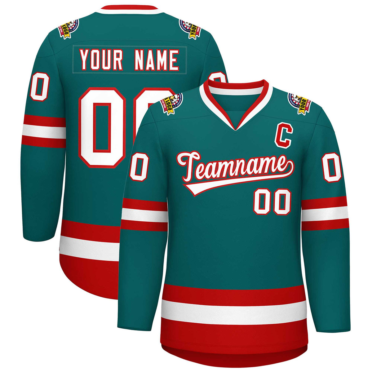Custom Teal White-Red Classic Style Hockey Jersey | KXKSHOP