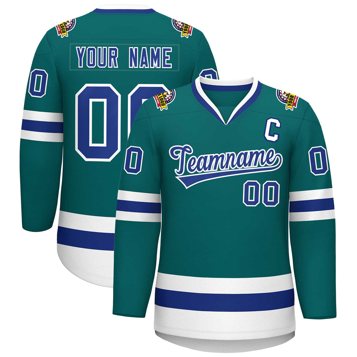 Custom Teal Royal-White Classic Style Hockey Jersey | KXKSHOP