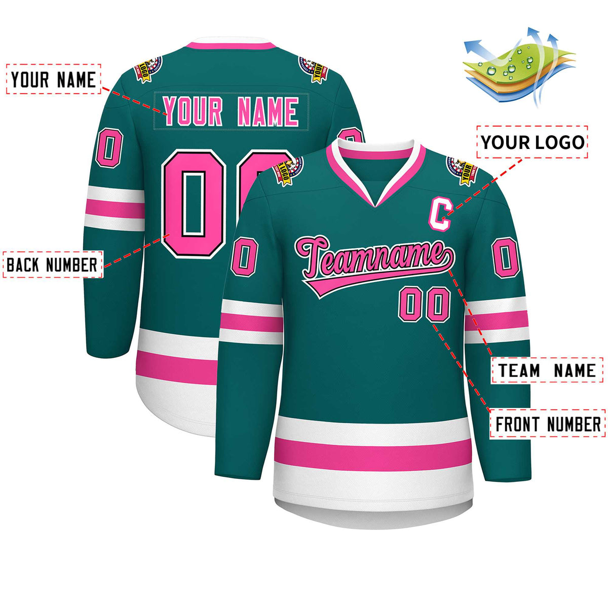 Custom Teal Pink Black-White Classic Style Hockey Jersey | KXKSHOP