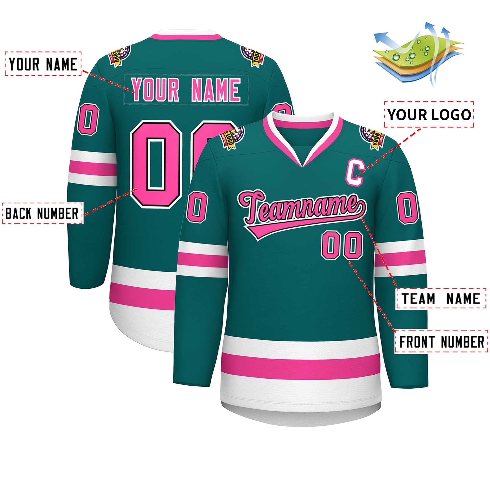 Custom Teal Pink Black-White Classic Style Hockey Jersey | KXKSHOP