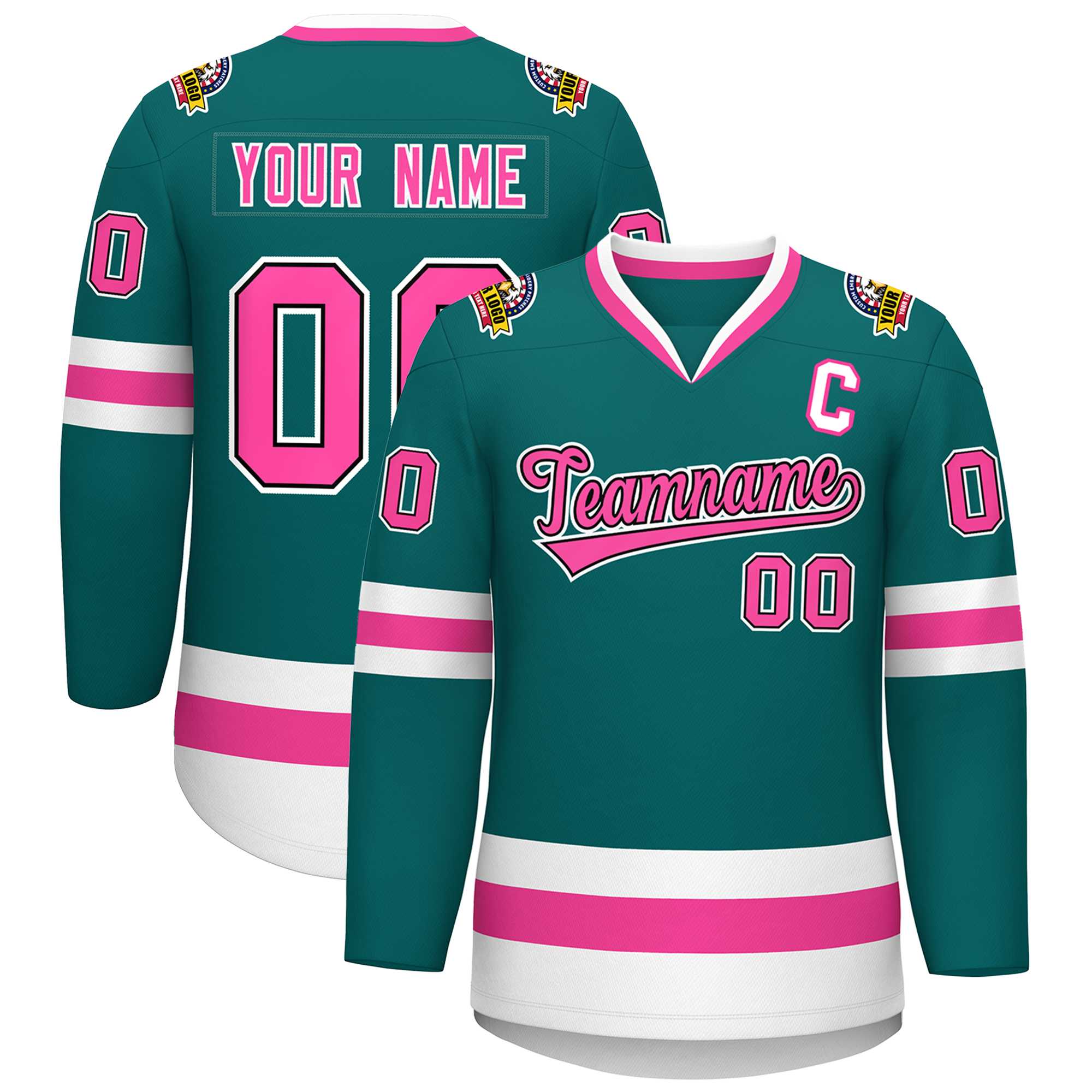 Custom Teal Pink Black-White Classic Style Hockey Jersey | KXKSHOP