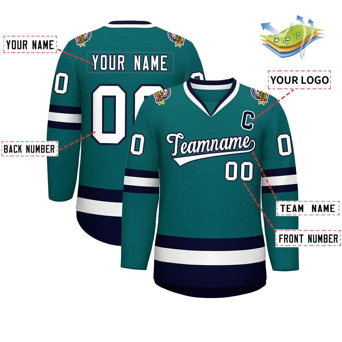 Custom Teal White-Navy Classic Style Hockey Jersey | KXKSHOP