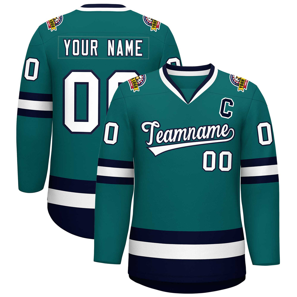 Custom Teal White-Navy Classic Style Hockey Jersey | KXKSHOP