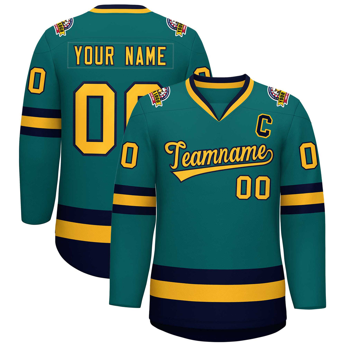 Custom Teal Gold-Navy Classic Style Hockey Jersey | KXKSHOP