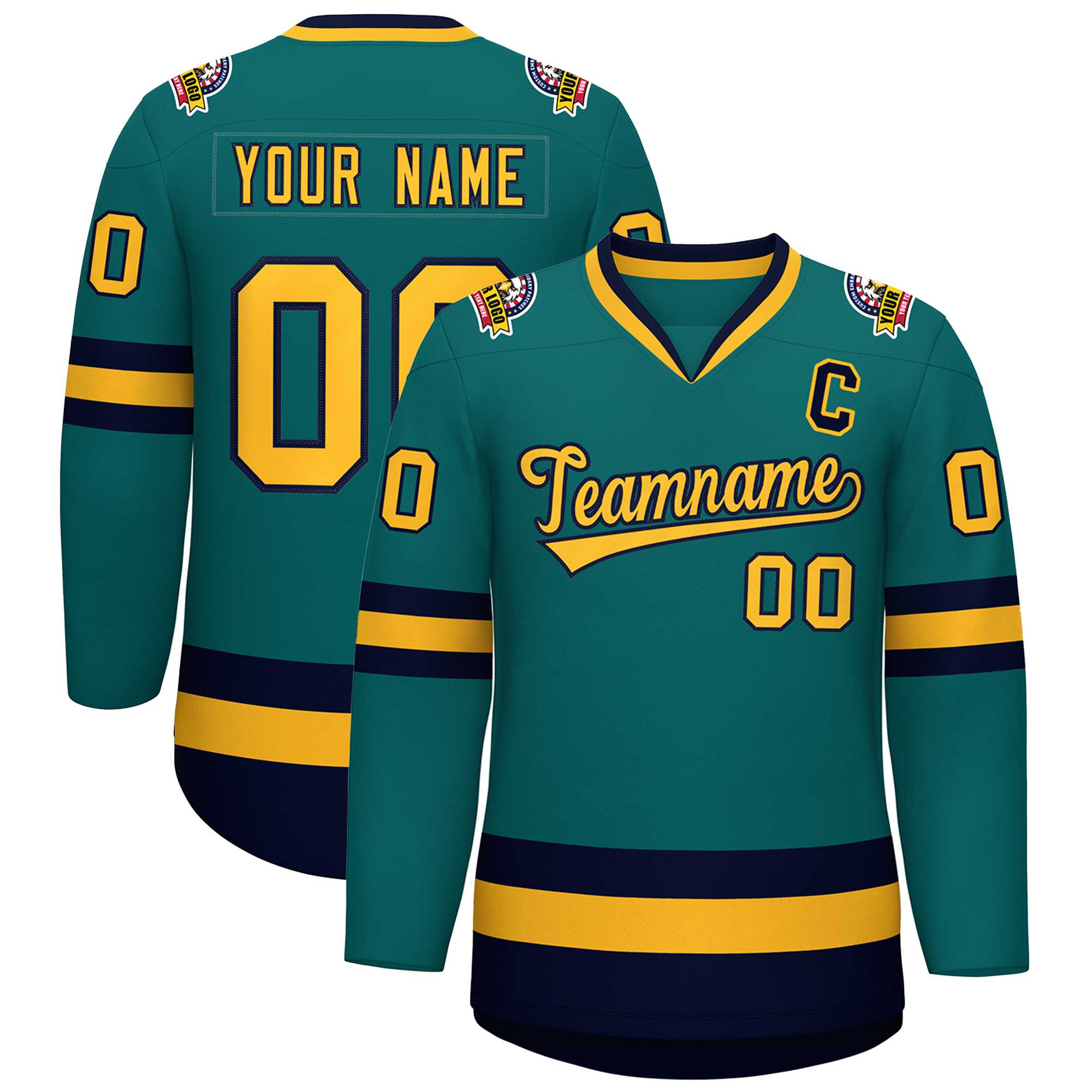 Custom Teal Gold-Navy Classic Style Hockey Jersey | KXKSHOP