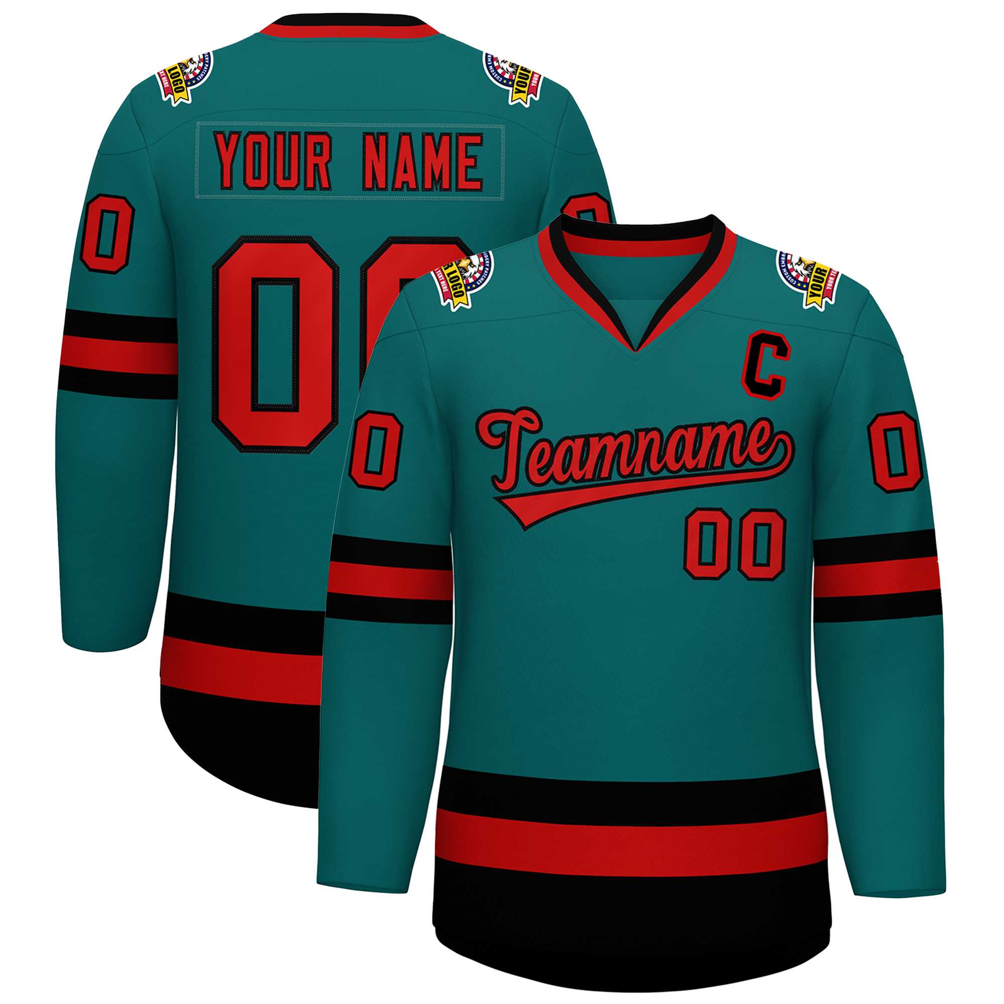 Custom Teal Red-Black Classic Style Hockey Jersey | KXKSHOP