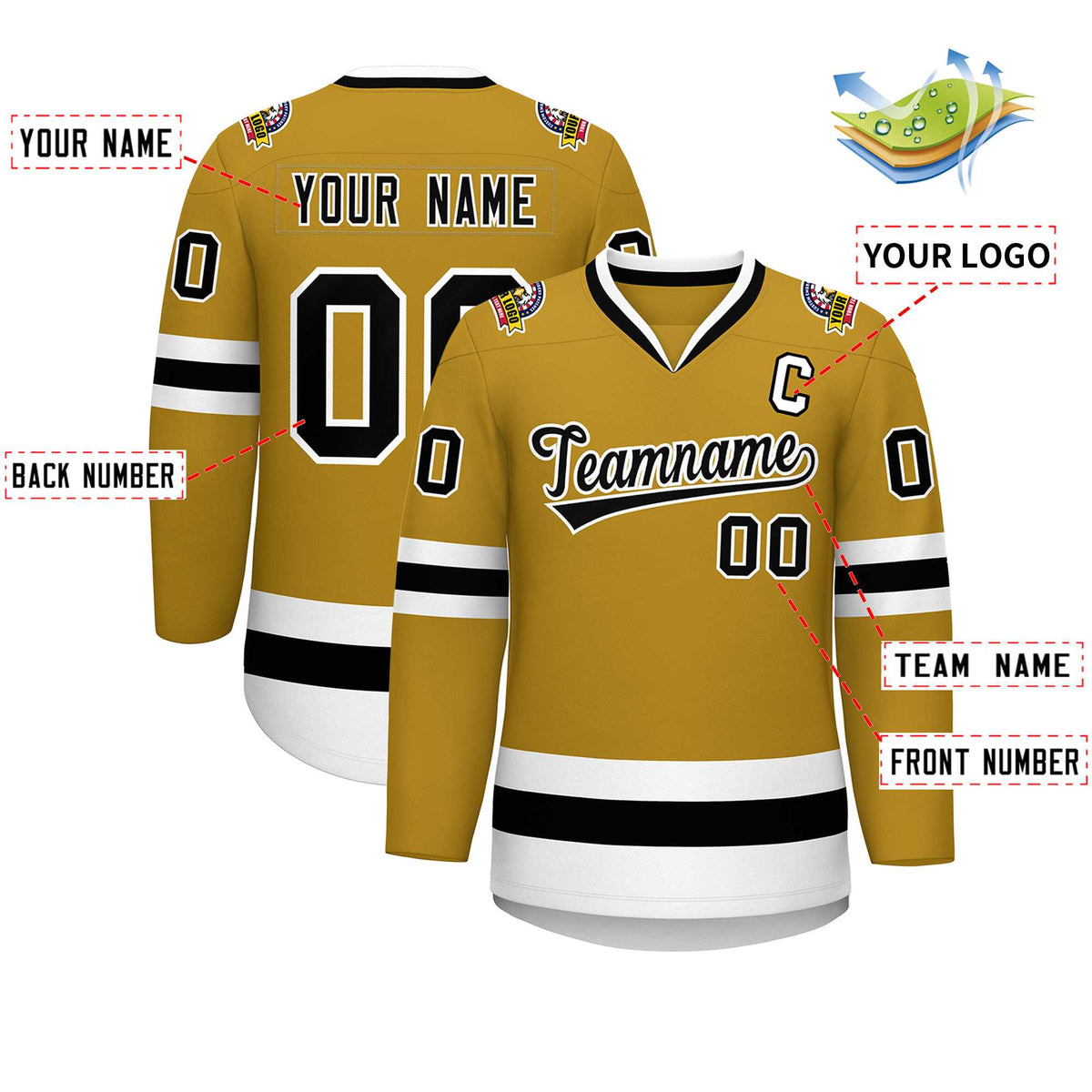 Custom Old Gold Black-White Classic Style Hockey Jersey | KXKSHOP
