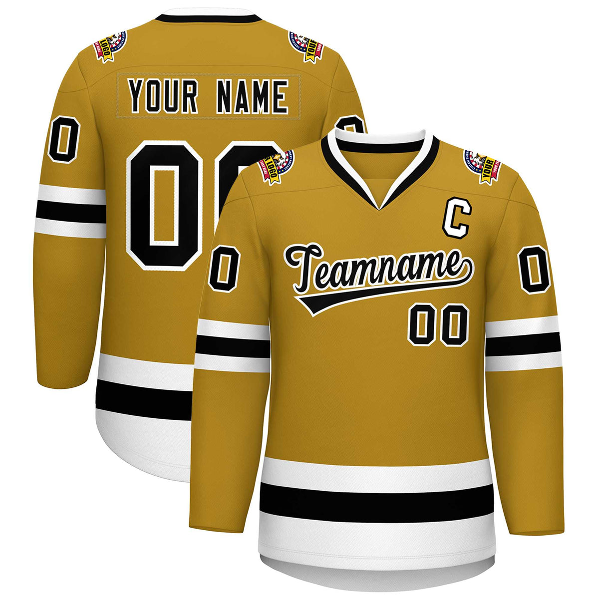 Custom Old Gold Black-White Classic Style Hockey Jersey | KXKSHOP