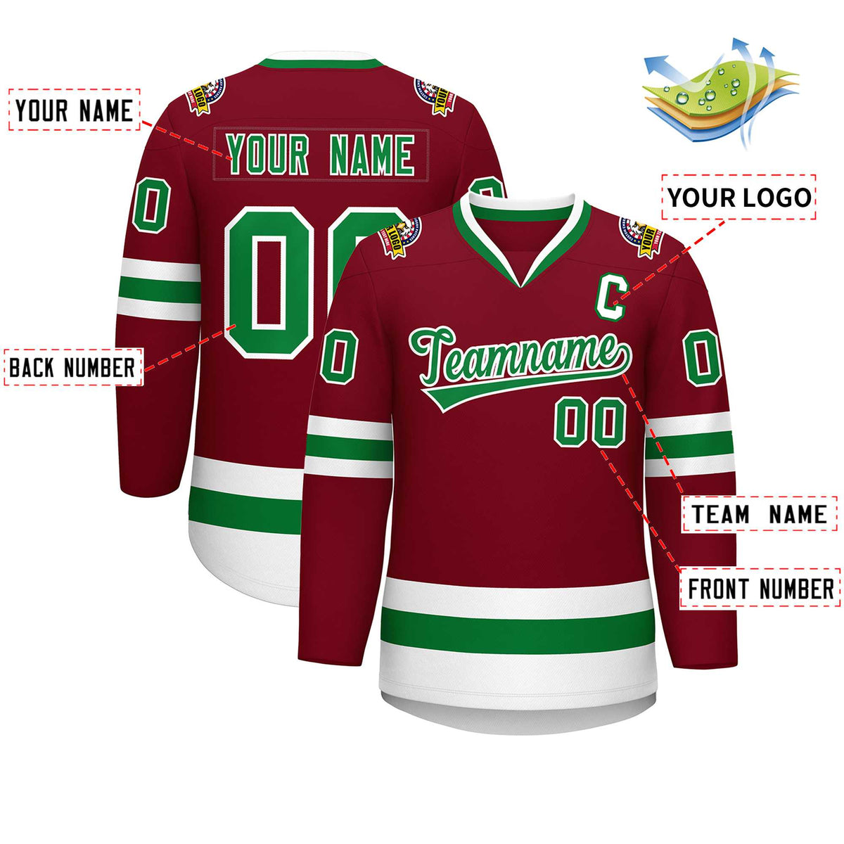 Custom Crimson Kelly Green-White Classic Style Hockey Jersey | KXKSHOP