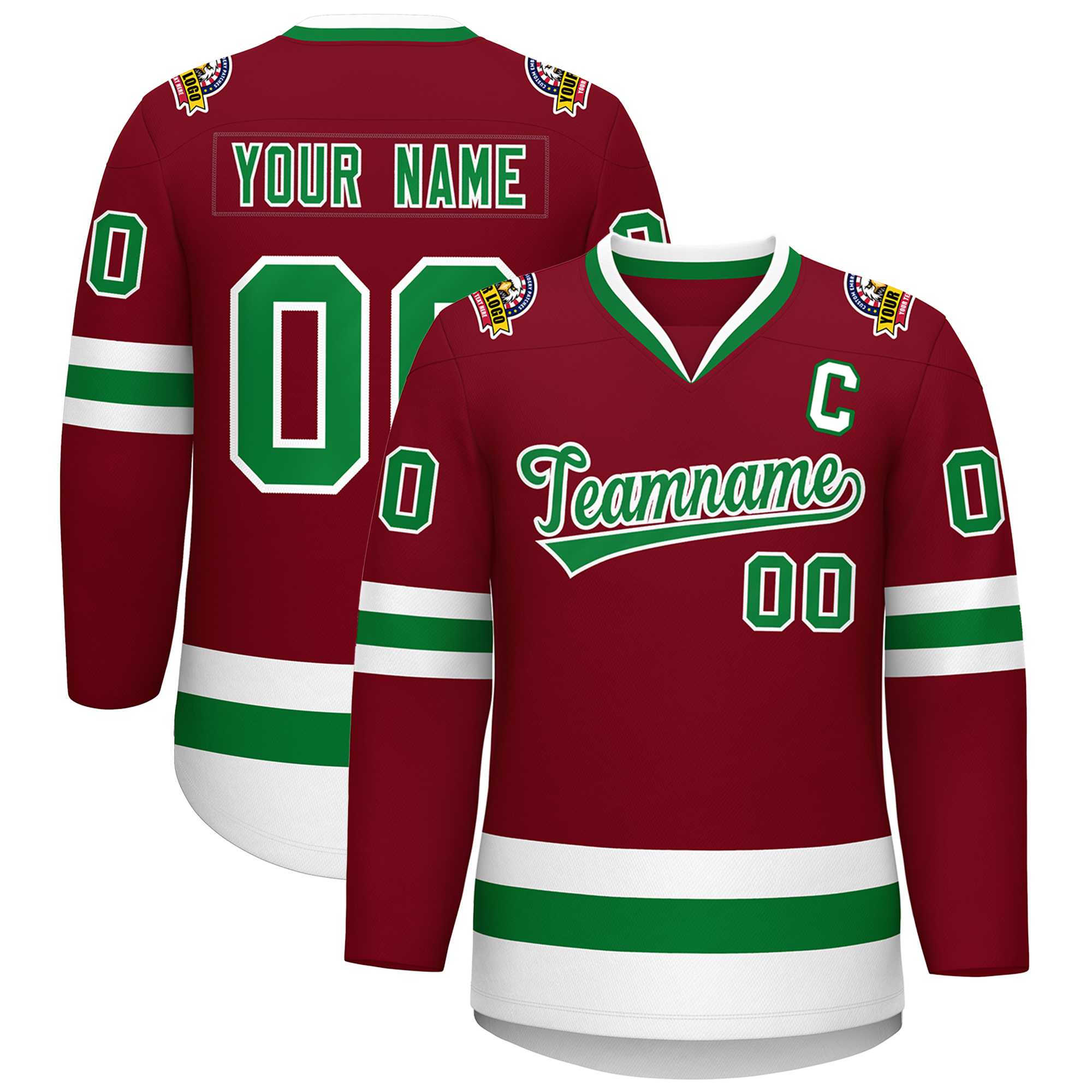 Custom Crimson Kelly Green-White Classic Style Hockey Jersey | KXKSHOP