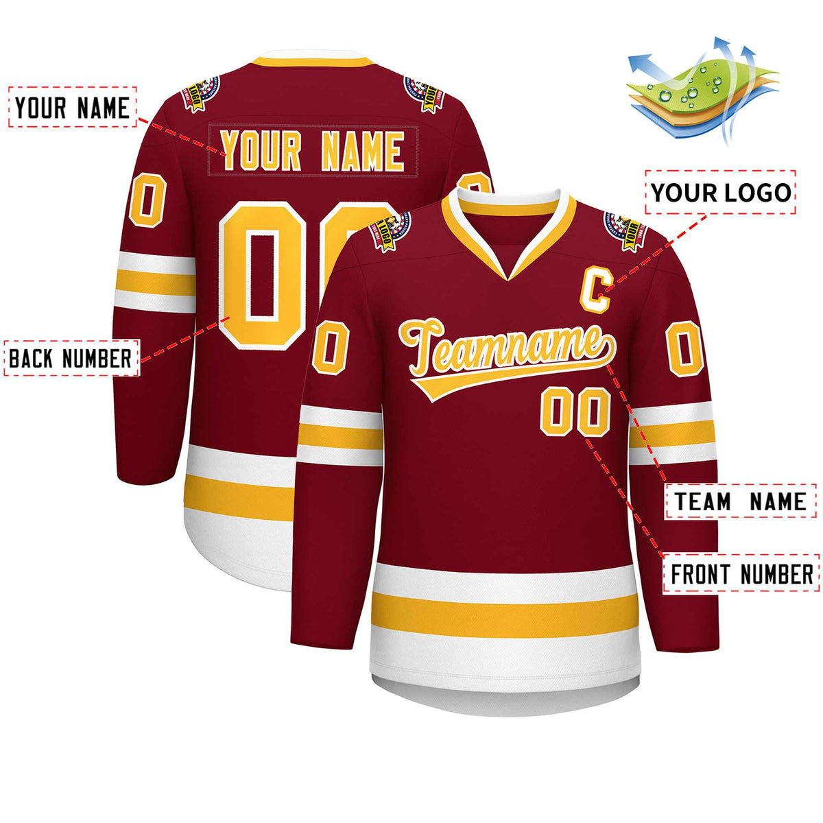 Custom Crimson Gold-White Classic Style Hockey Jersey | KXKSHOP