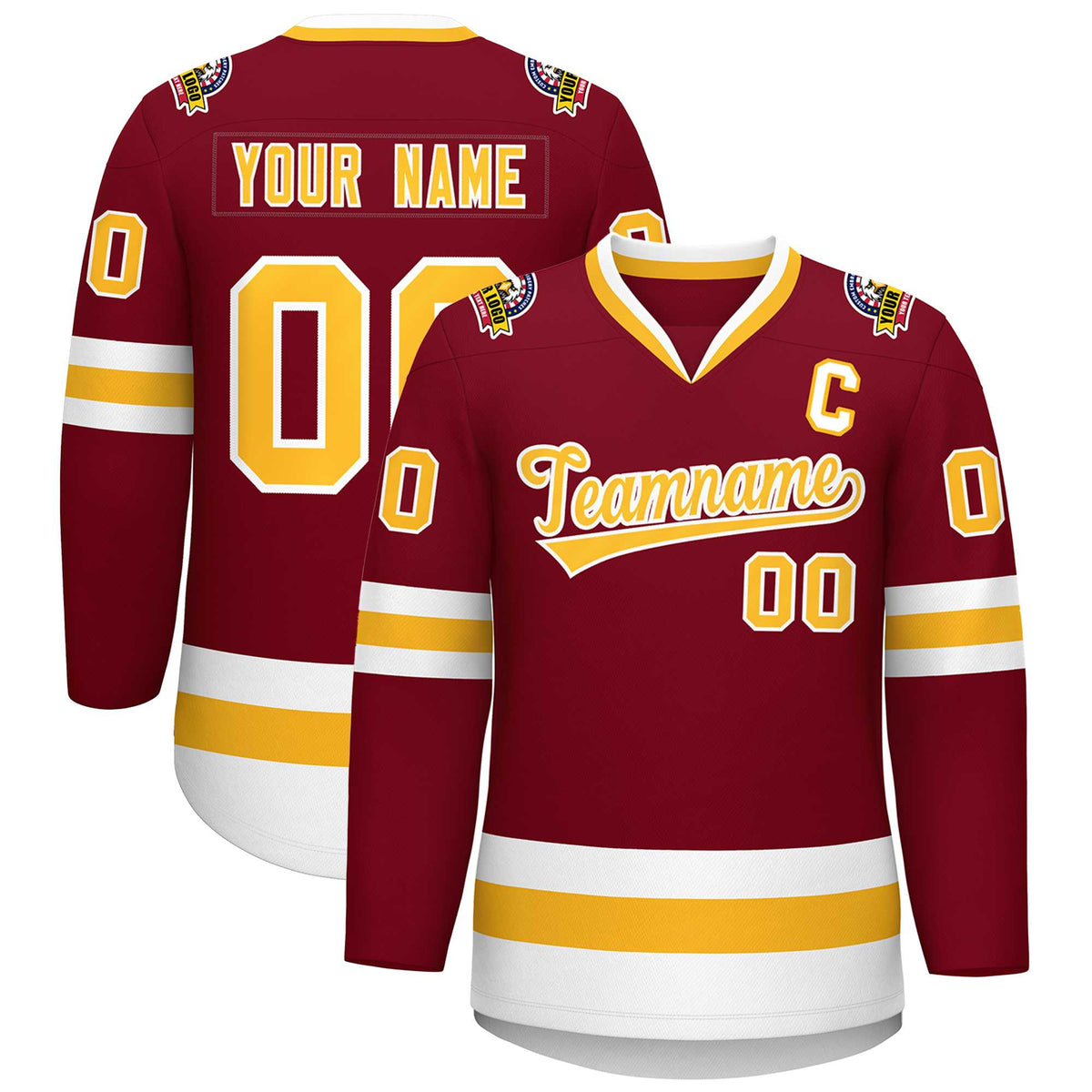 Custom Crimson Gold-White Classic Style Hockey Jersey | KXKSHOP