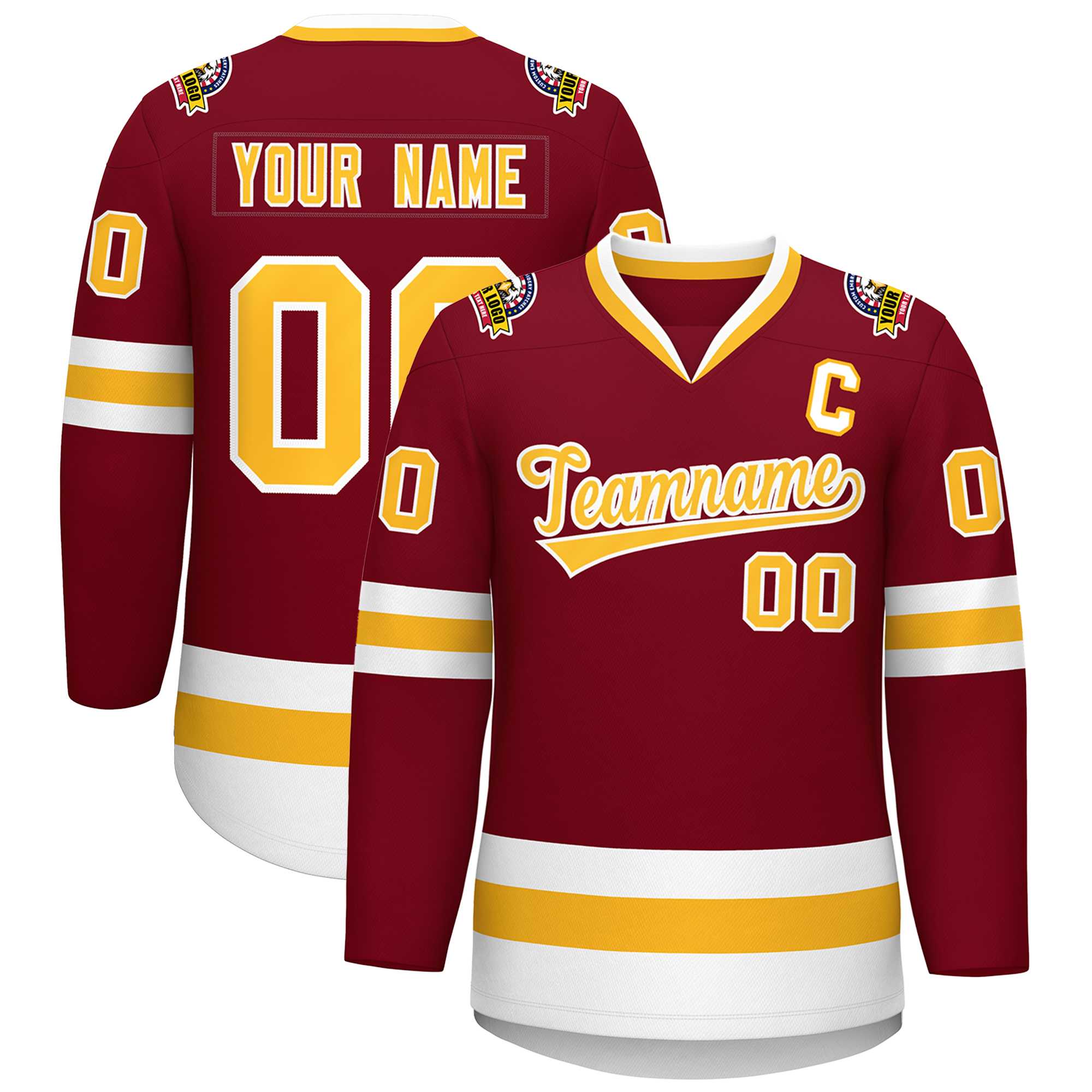 Custom Crimson Gold-White Classic Style Hockey Jersey | KXKSHOP