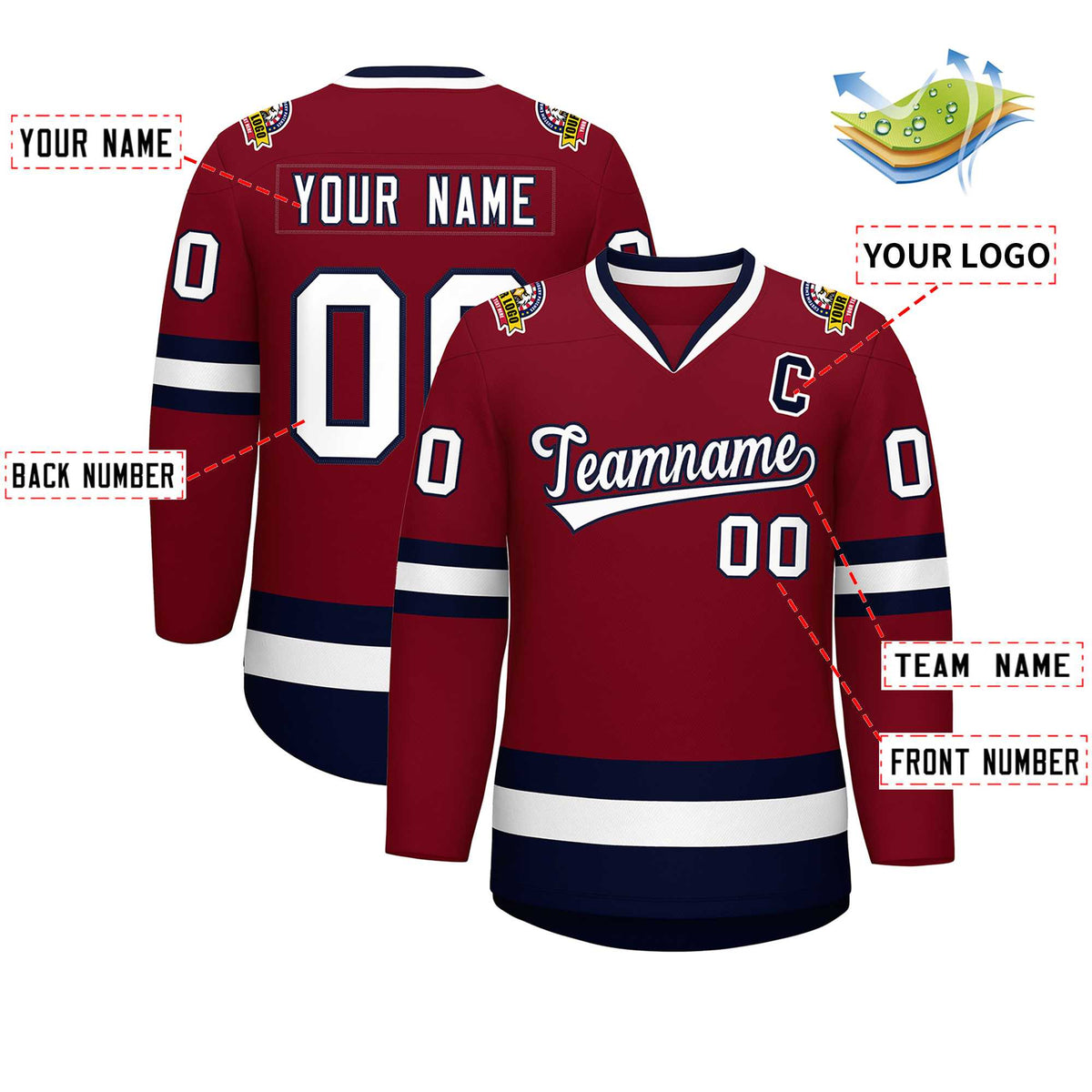 Custom Crimson White-Navy Classic Style Hockey Jersey | KXKSHOP