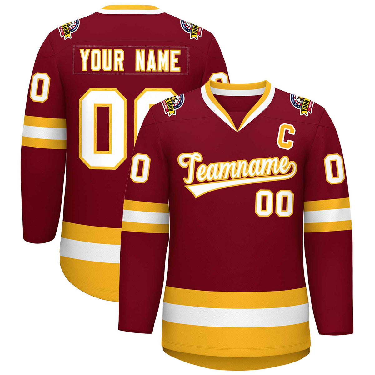 Custom Crimson White-Gold Classic Style Hockey Jersey | KXKSHOP