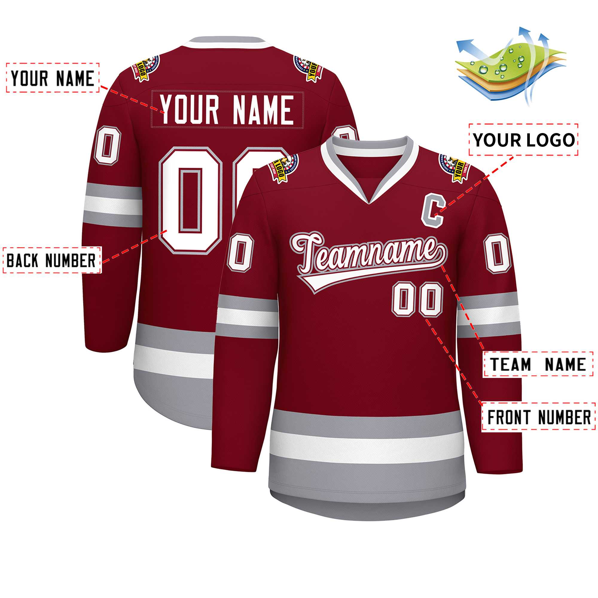 Custom Crimson White Crimson-Gray Classic Style Hockey Jersey | KXKSHOP