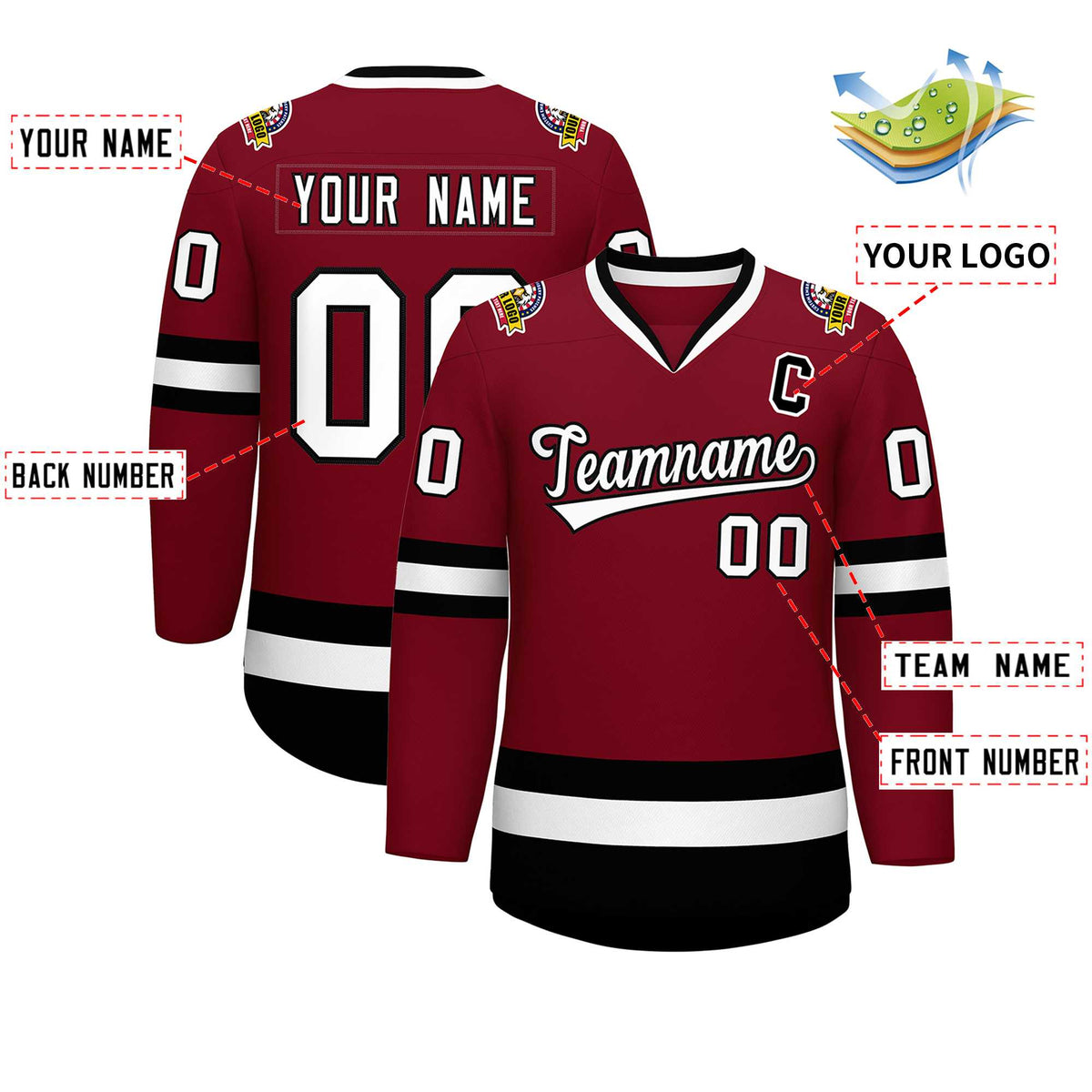 Custom Crimson White-Black Classic Style Hockey Jersey | KXKSHOP