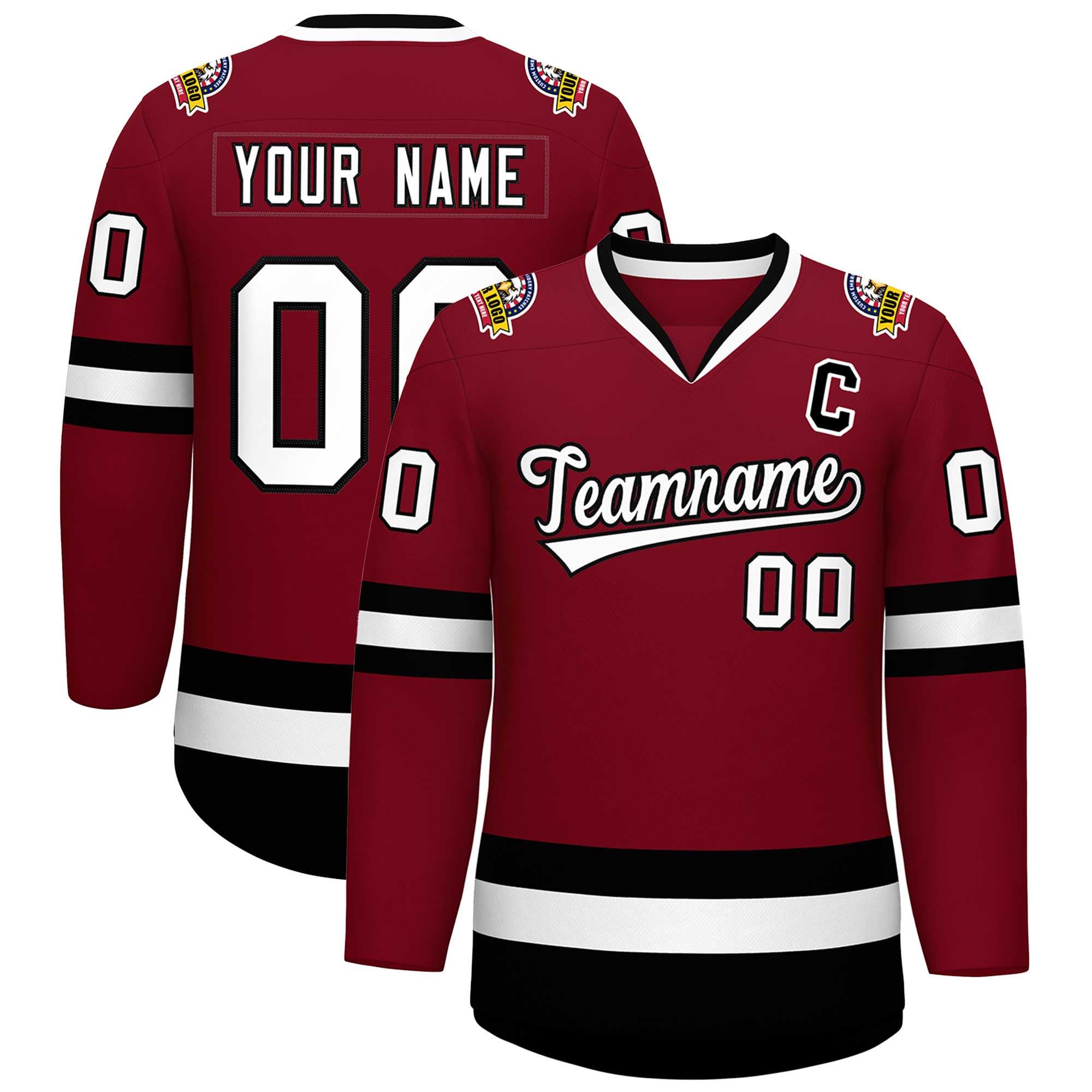 Custom Crimson White-Black Classic Style Hockey Jersey | KXKSHOP