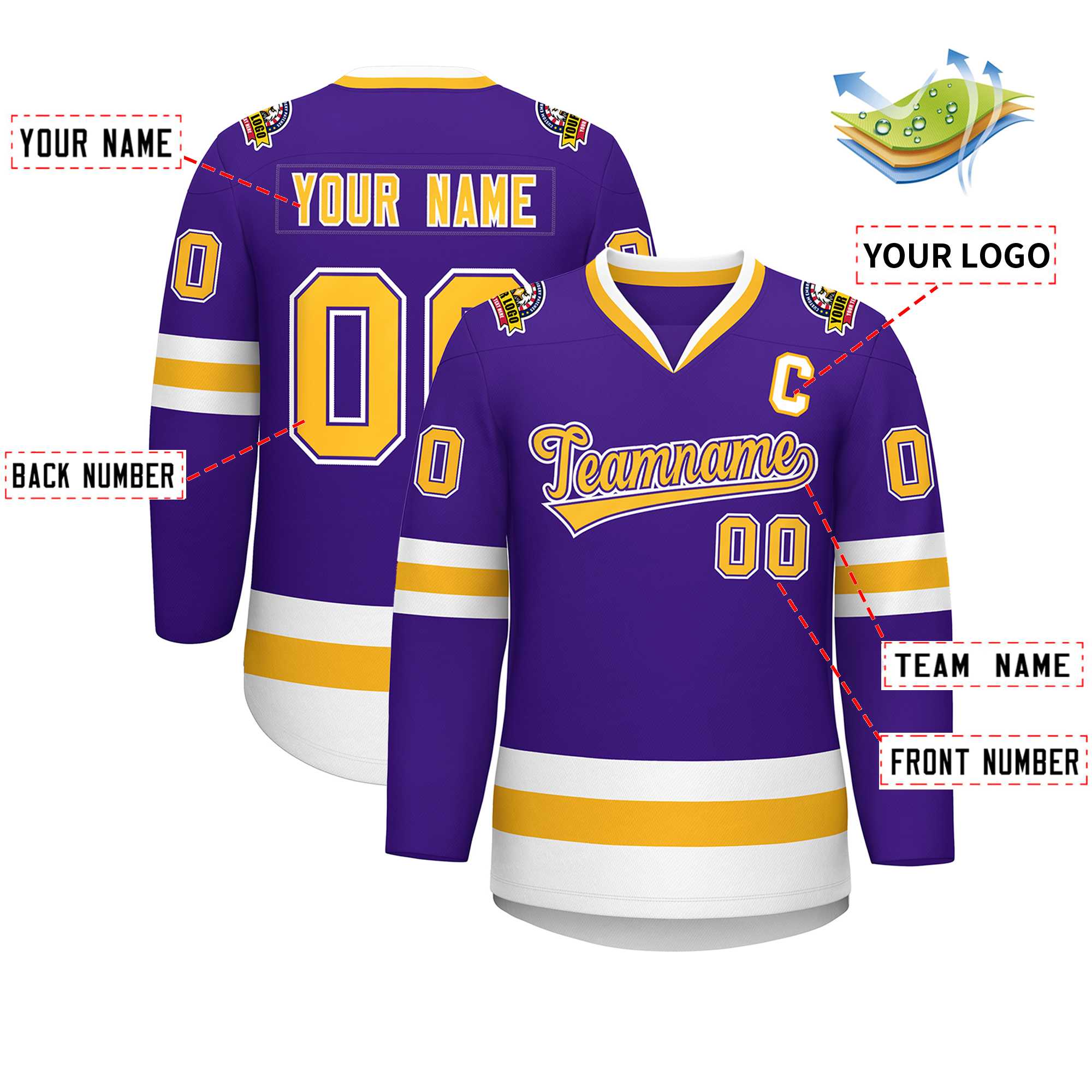 Custom Purple Gold Purple-White Classic Style Hockey Jersey | KXKSHOP