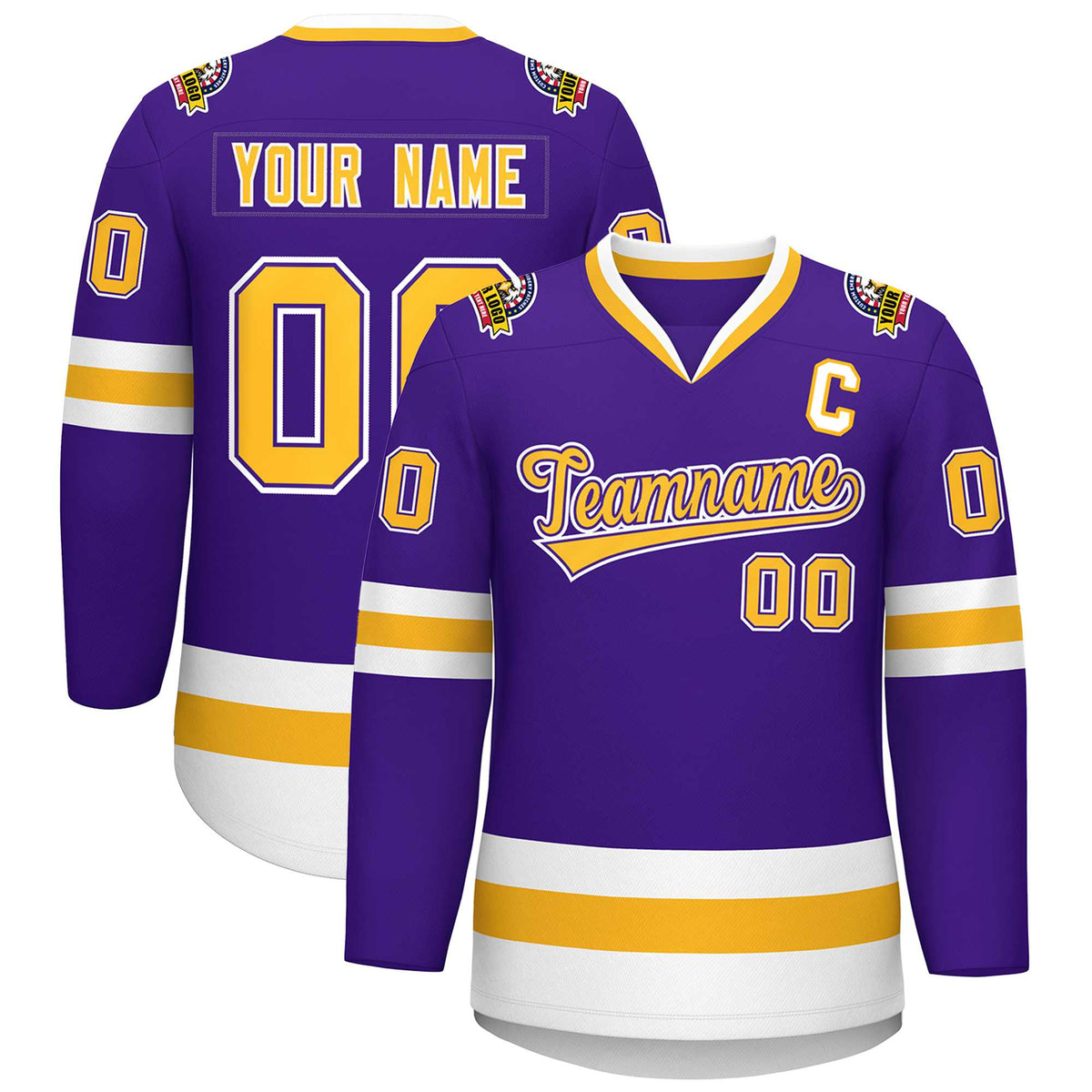 Custom Purple Gold Purple-White Classic Style Hockey Jersey | KXKSHOP