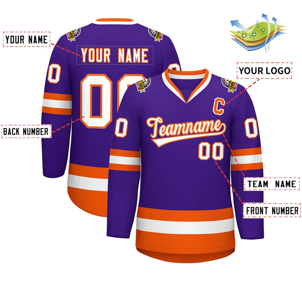 Custom Purple White-Orange Classic Style Hockey Jersey | KXKSHOP