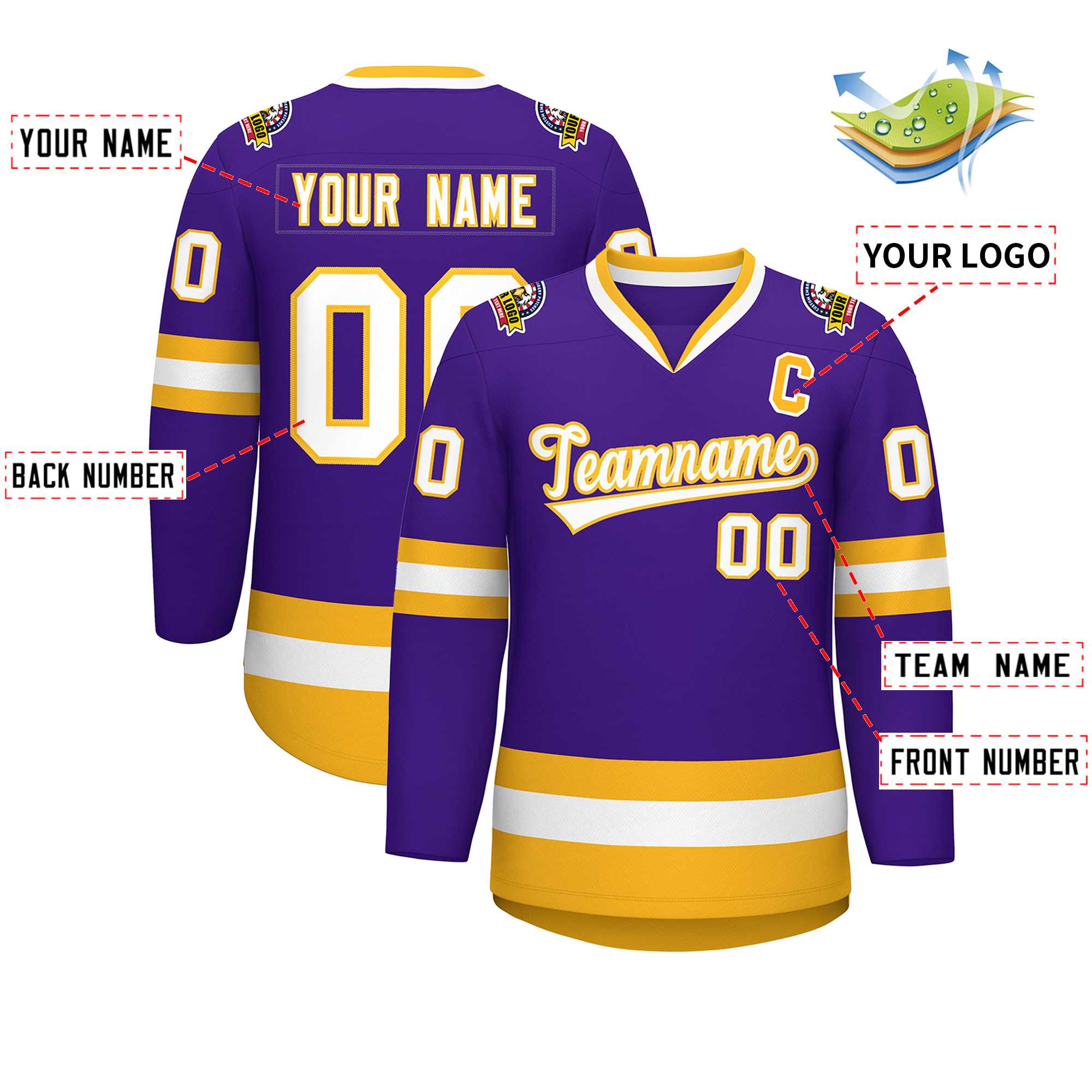 Custom Purple White-Gold Classic Style Hockey Jersey | KXKSHOP
