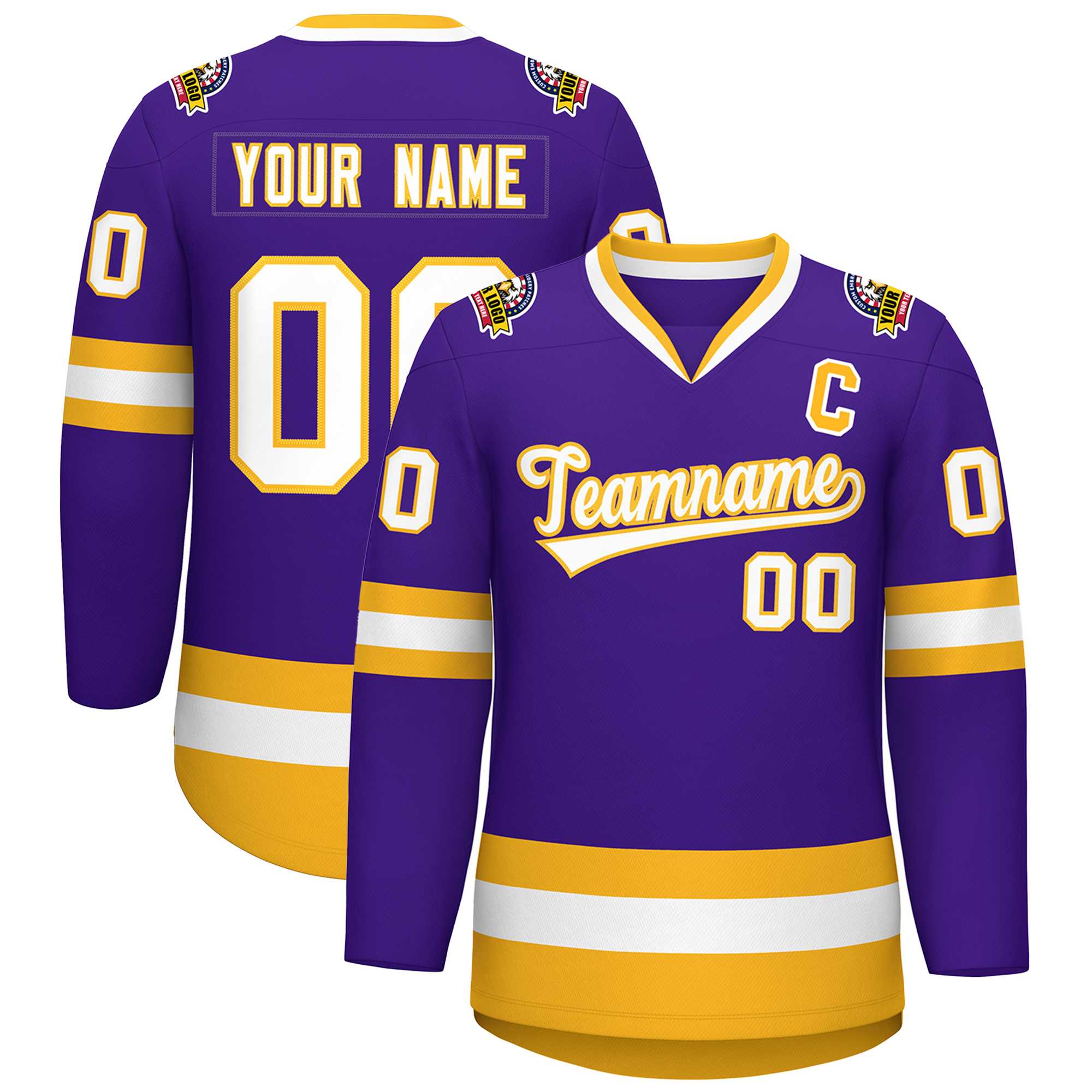 Custom Purple White-Gold Classic Style Hockey Jersey | KXKSHOP