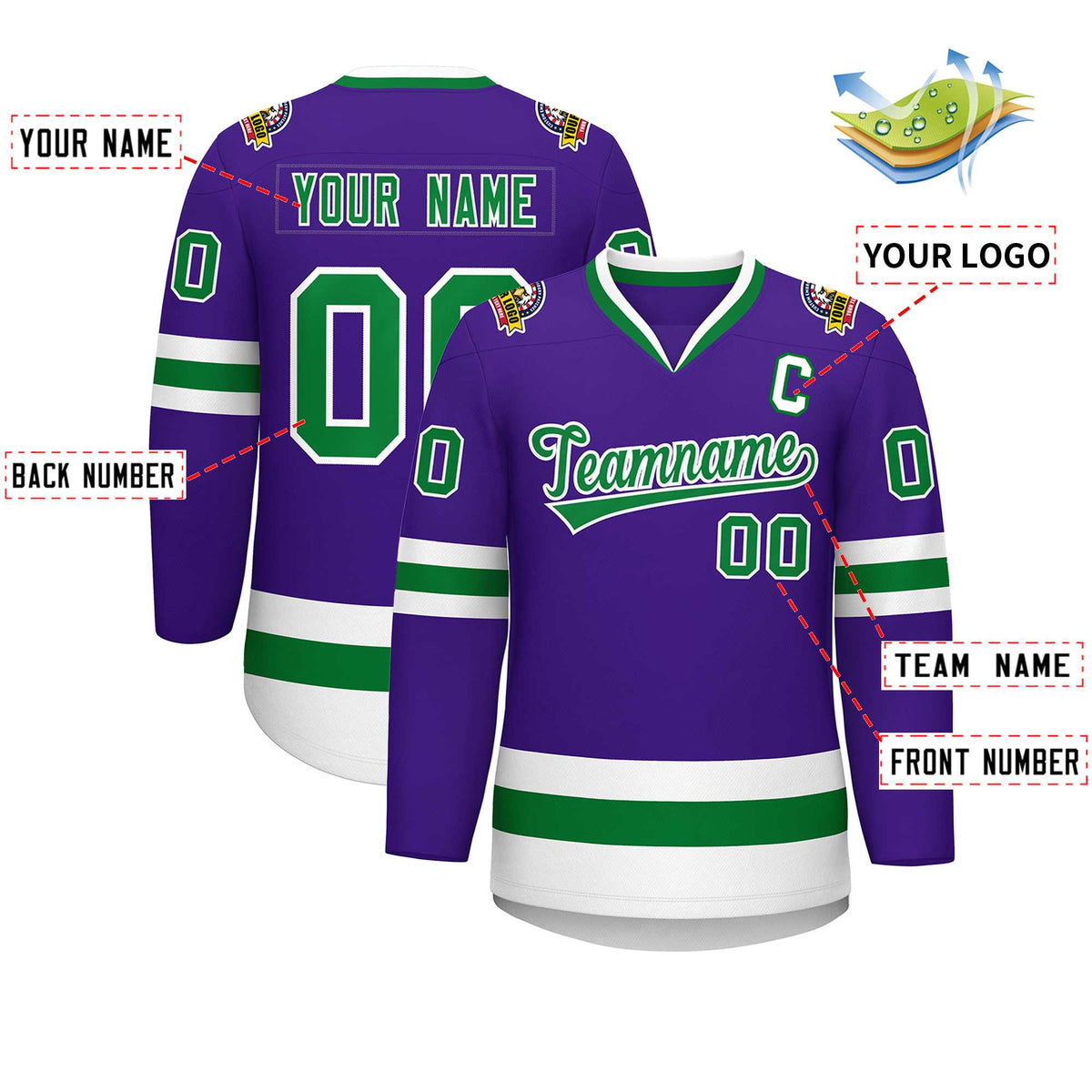 Custom Purple Kelly Green-White Classic Style Hockey Jersey | KXKSHOP