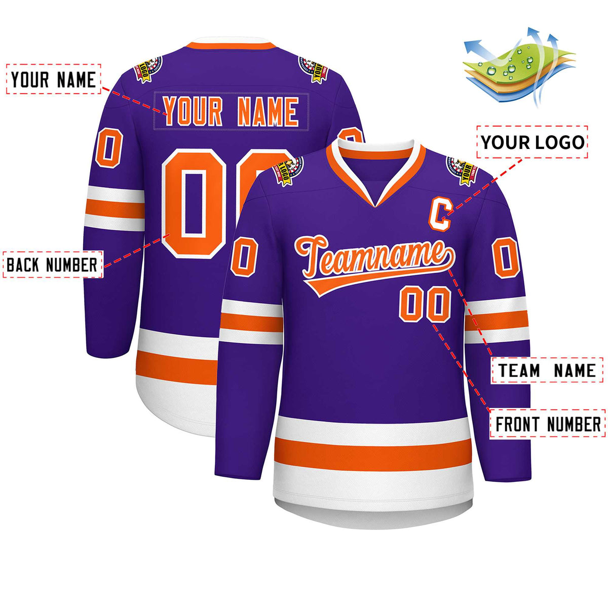 Custom Purple Orange-White Classic Style Hockey Jersey | KXKSHOP