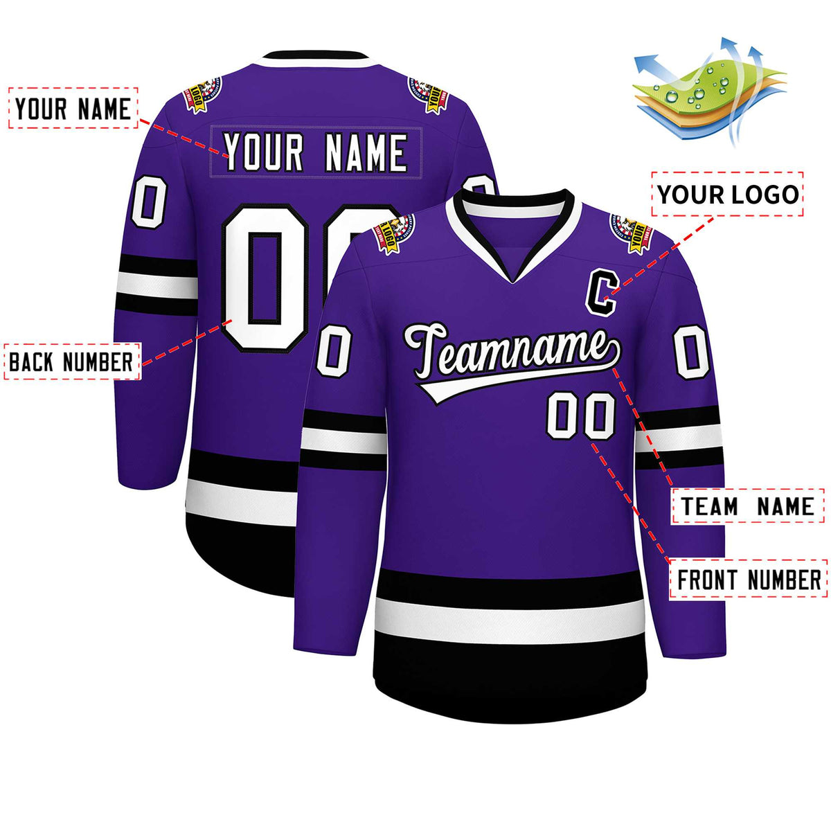 Custom Purple White-Black Classic Style Hockey Jersey | KXKSHOP
