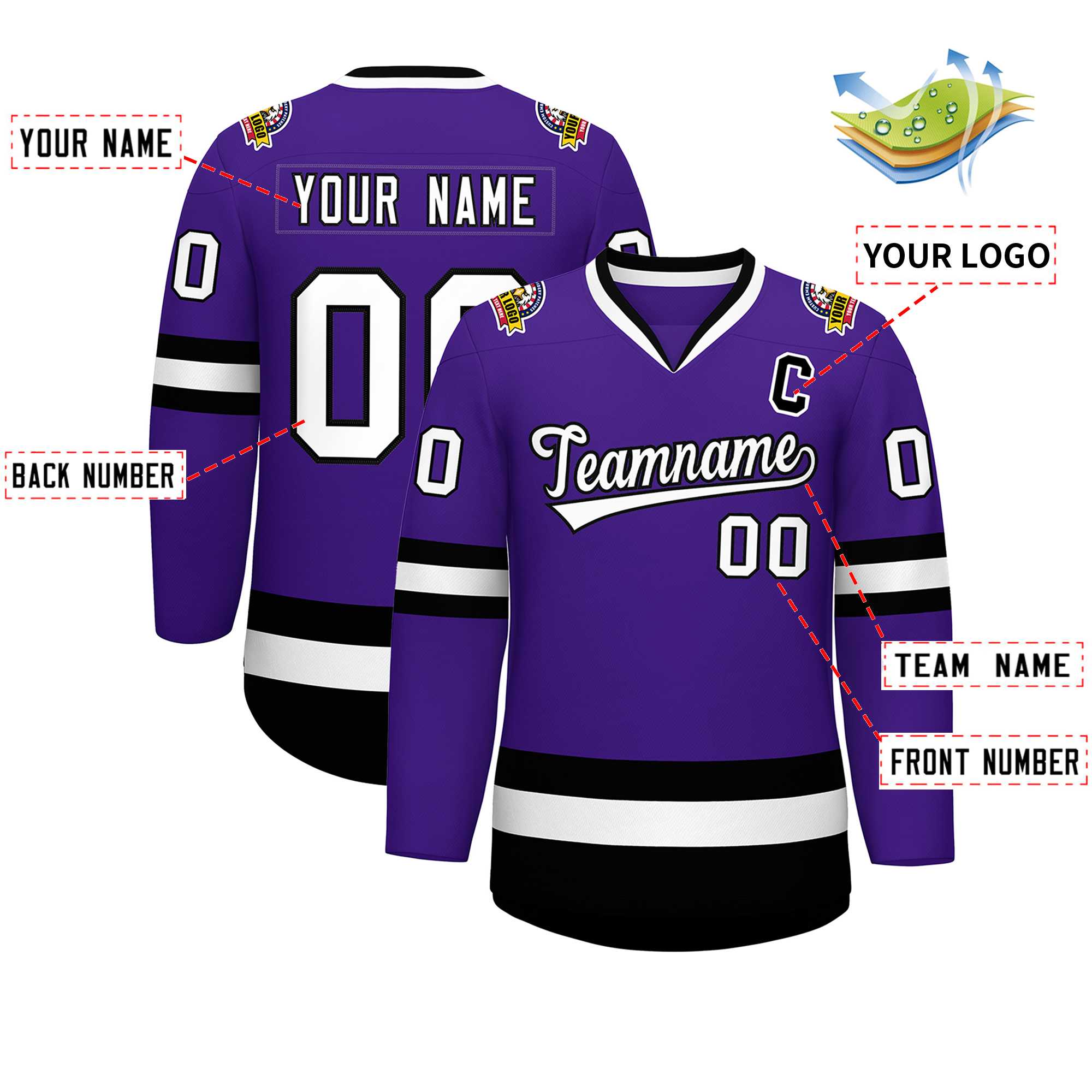 Custom Purple White-Black Classic Style Hockey Jersey | KXKSHOP