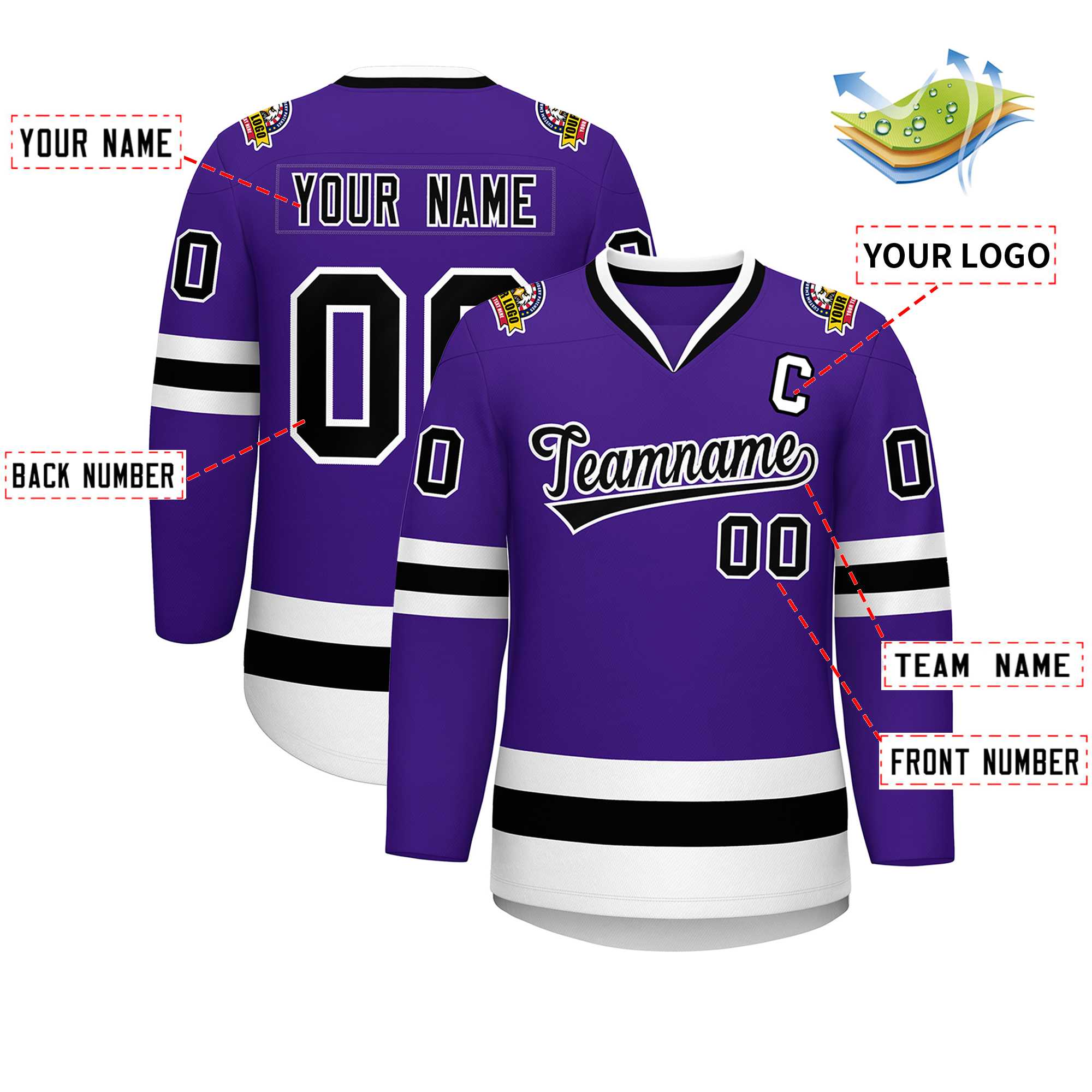 Custom Purple Black-White Classic Style Hockey Jersey | KXKSHOP