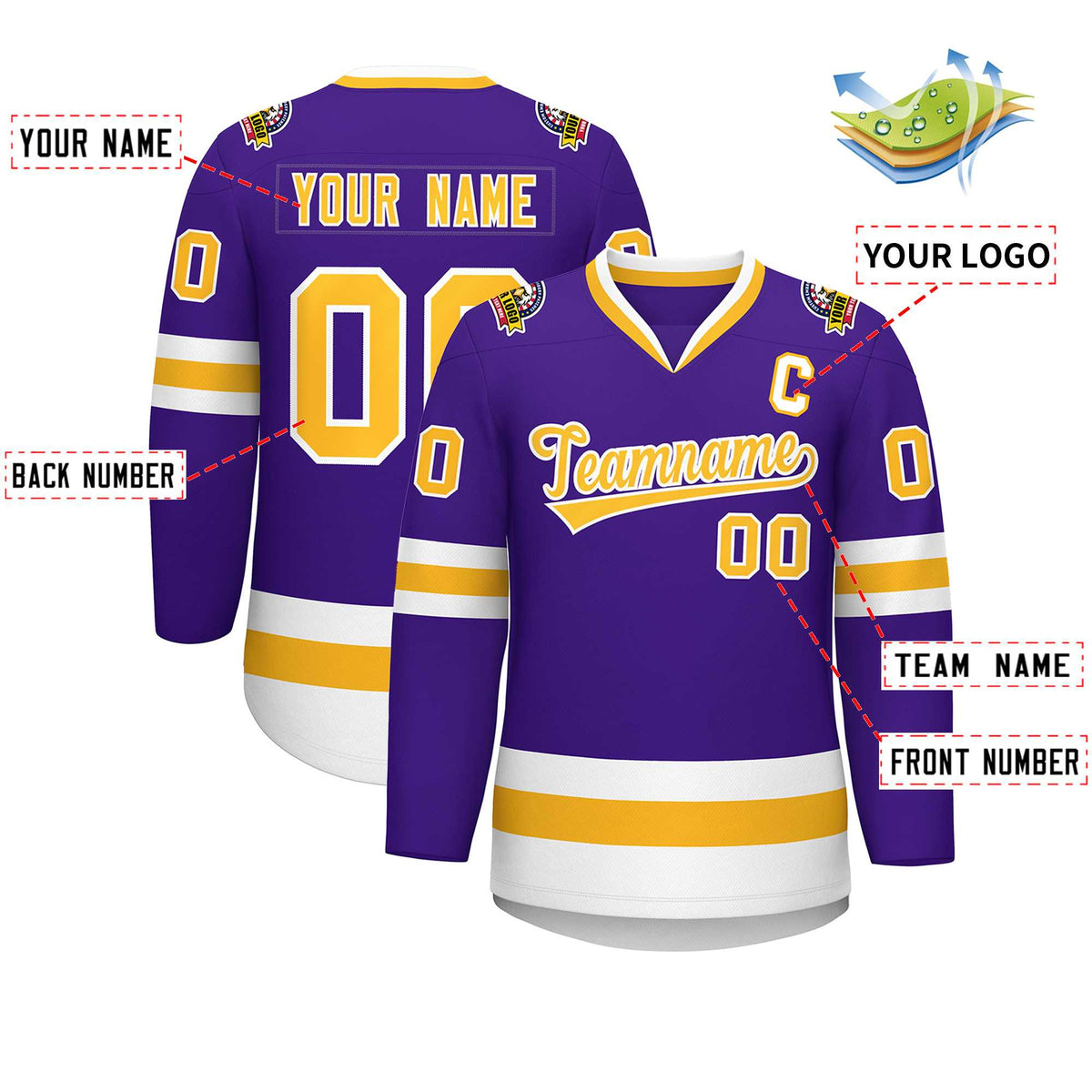 Custom Purple Gold-White Classic Style Hockey Jersey | KXKSHOP
