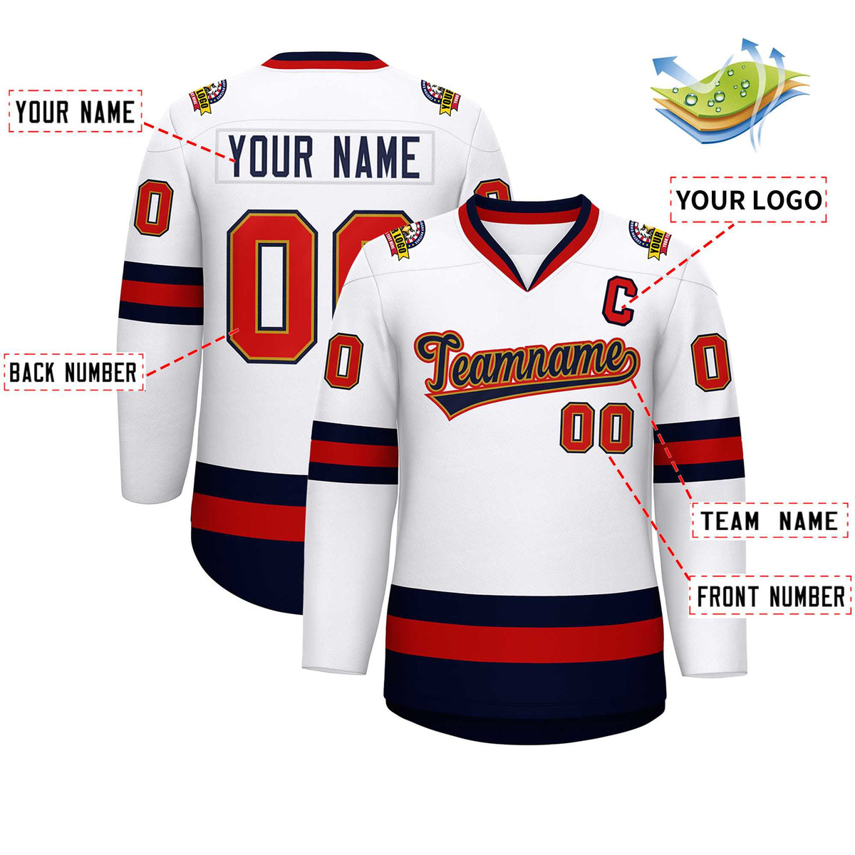 Custom White Navy Old Gold-Red Classic Style Hockey Jersey | KXKSHOP