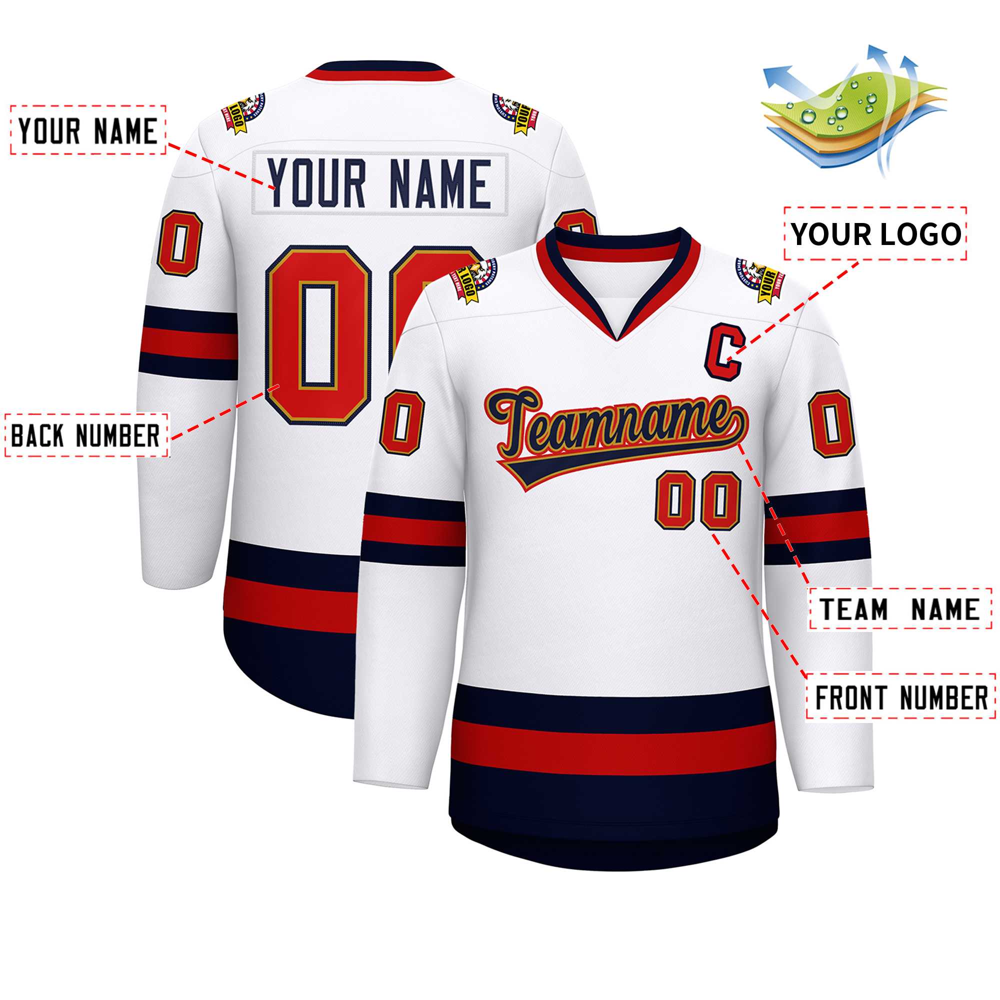 Custom White Navy Old Gold-Red Classic Style Hockey Jersey | KXKSHOP