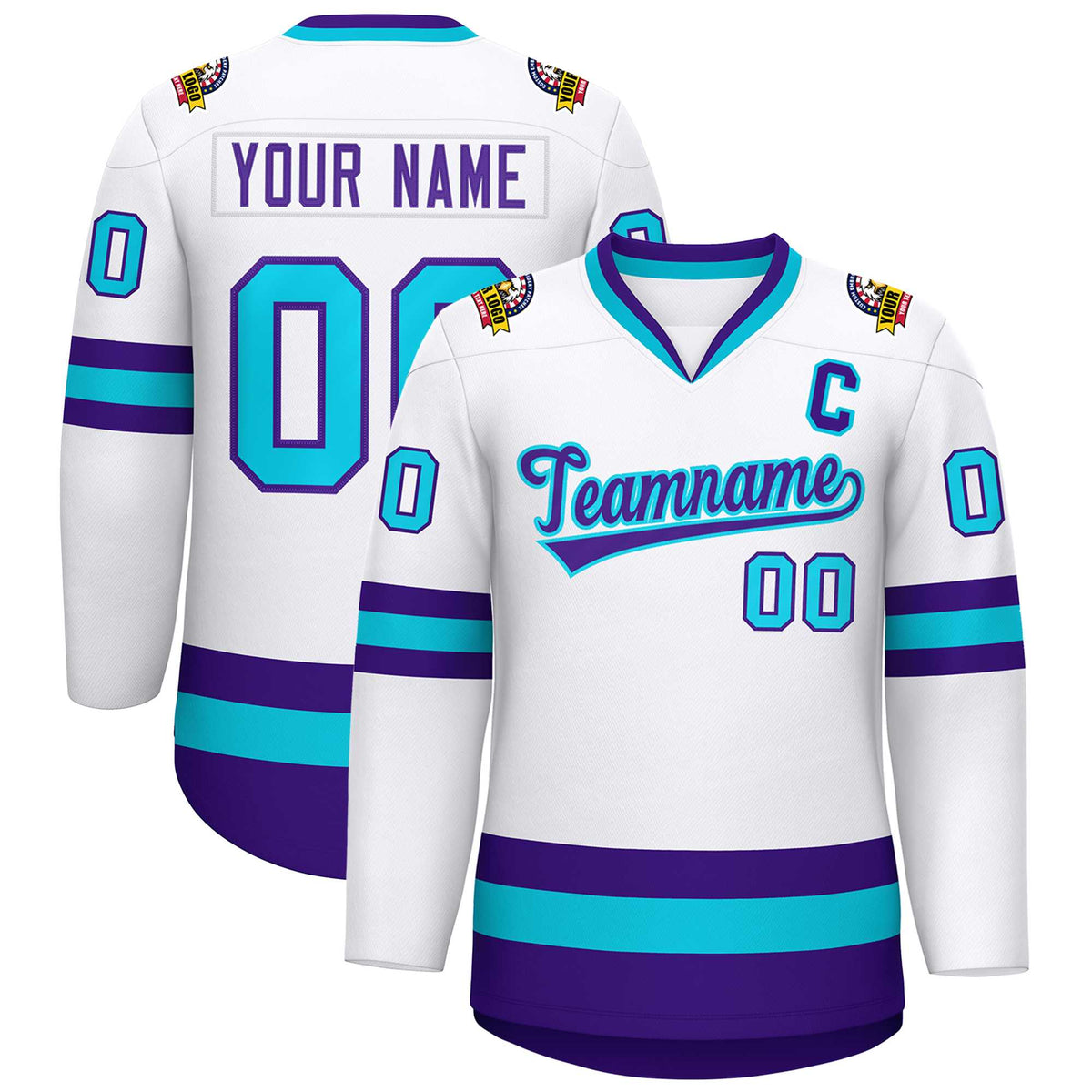Custom White Purple-Powder Blue Classic Style Hockey Jersey | KXKSHOP