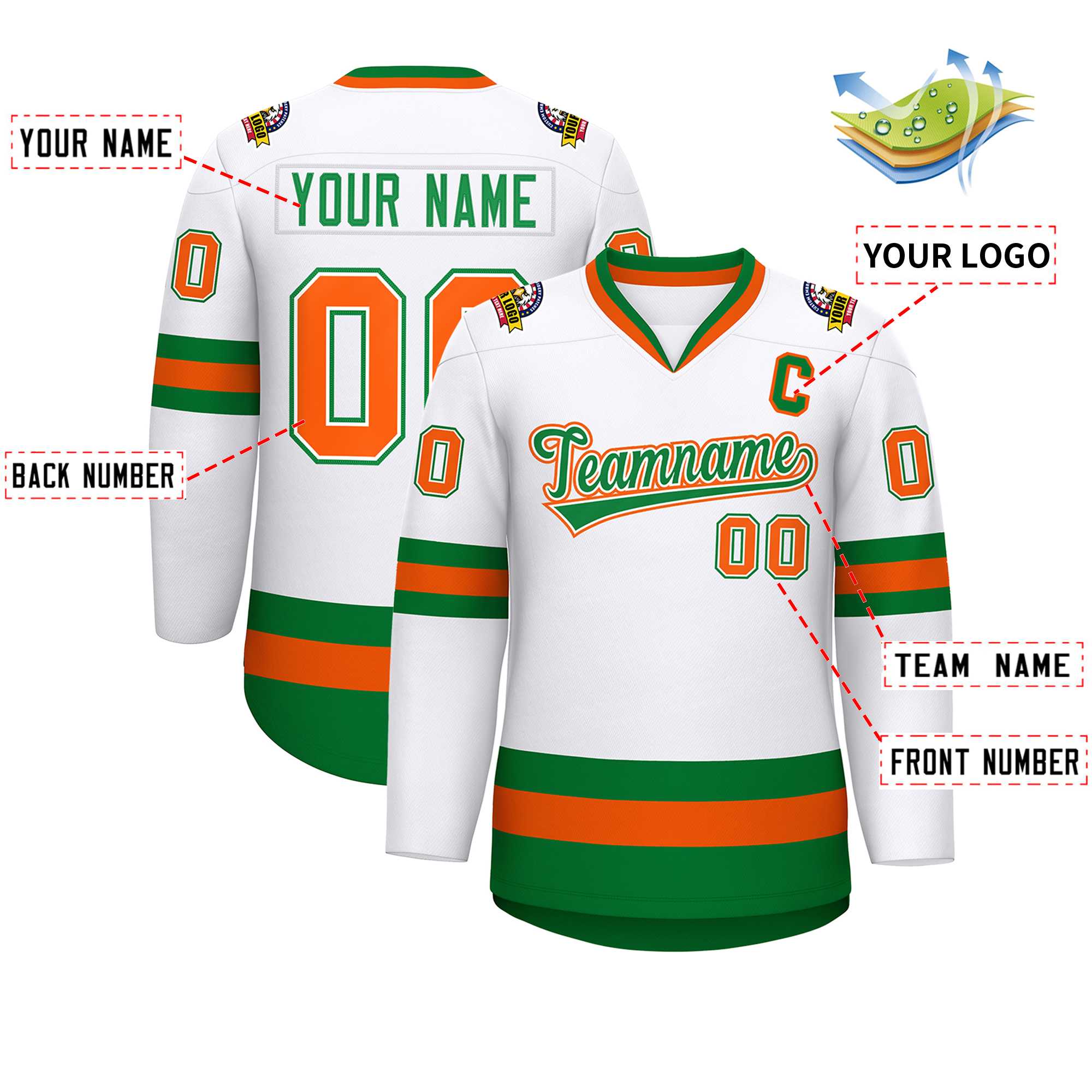 Custom White Kelly Green White-Orange Classic Style Hockey Jersey | KXKSHOP