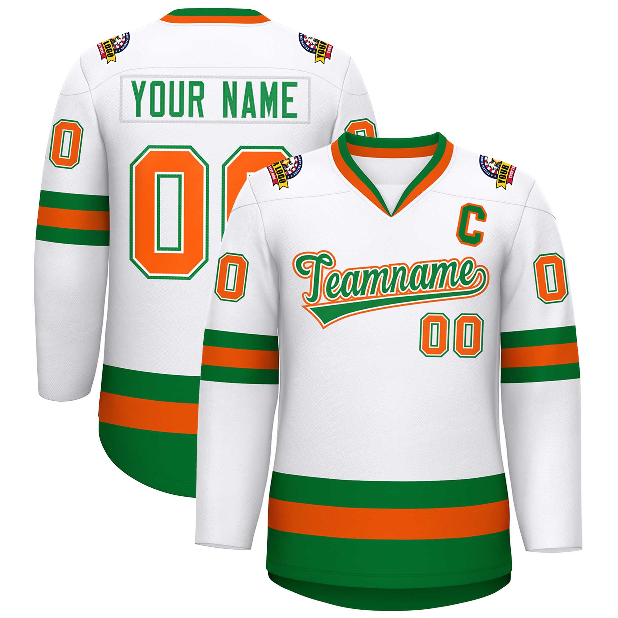 Custom White Kelly Green White-Orange Classic Style Hockey Jersey | KXKSHOP
