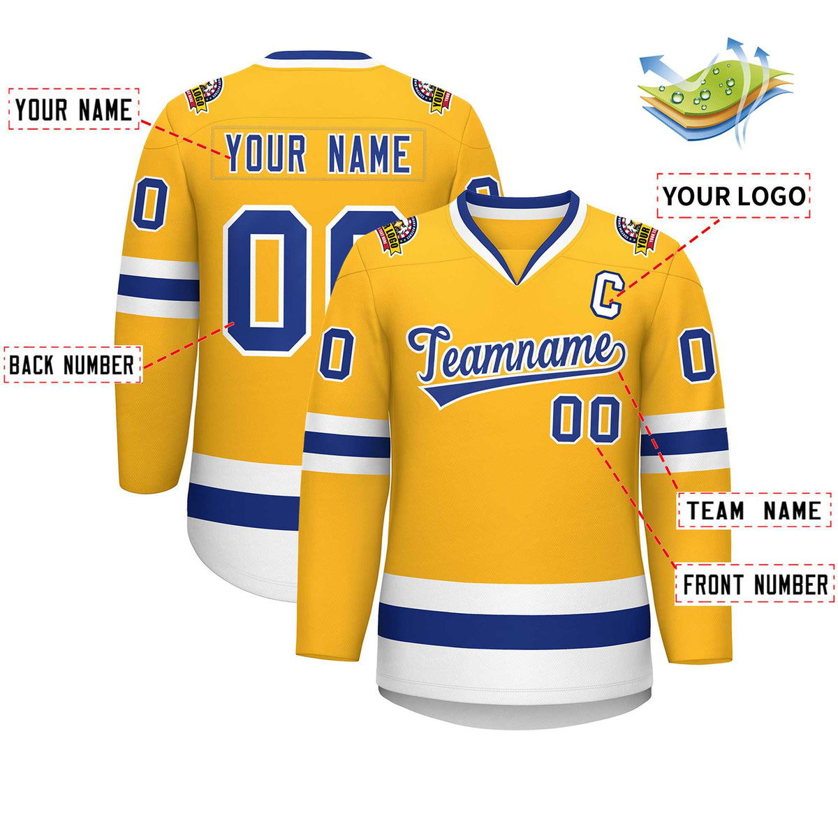 Custom Gold Royal-White Classic Style Hockey Jersey | KXKSHOP