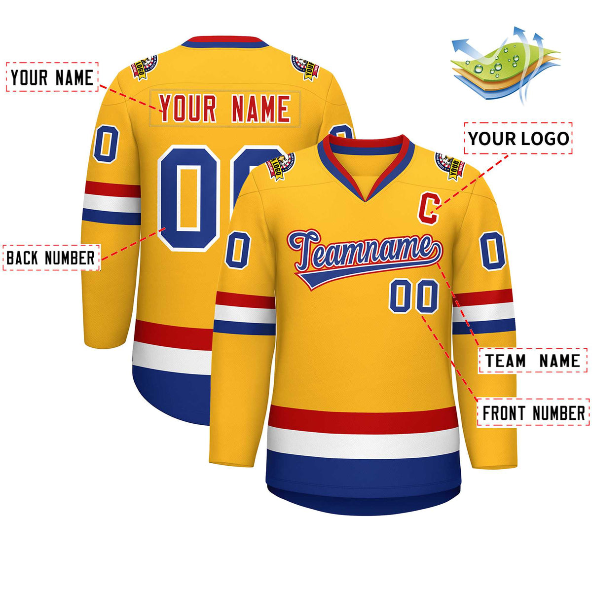 Custom Gold Royal White-Red Classic Style Hockey Jersey | KXKSHOP