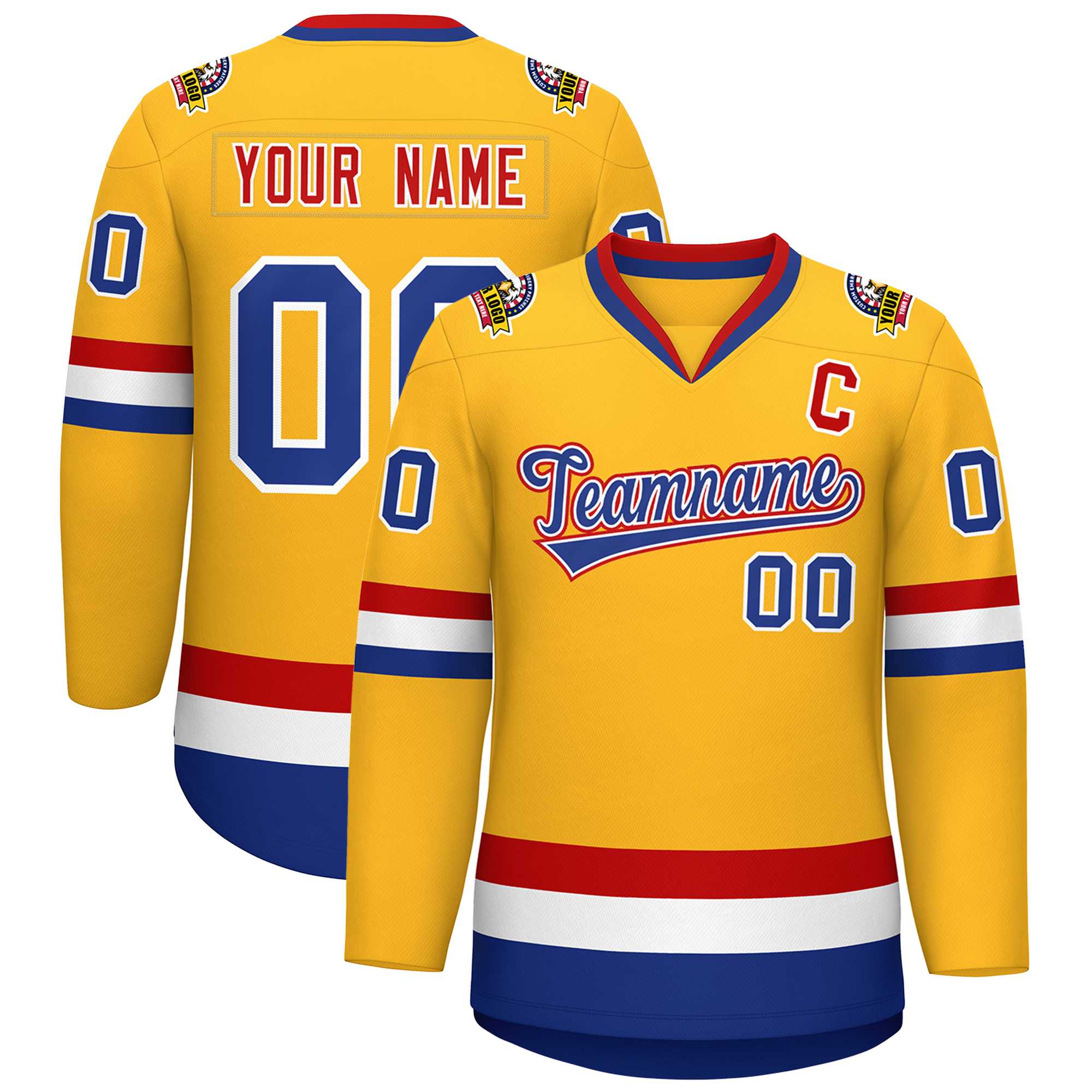 Custom Gold Royal White-Red Classic Style Hockey Jersey | KXKSHOP