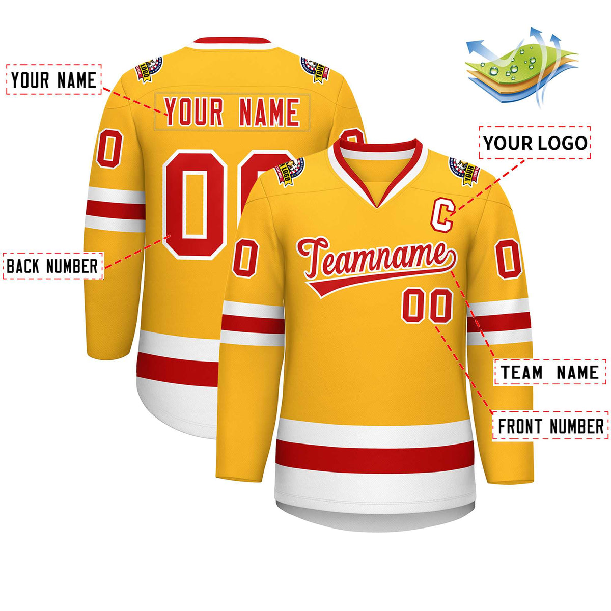 Custom Gold Red-White Classic Style Hockey Jersey | KXKSHOP