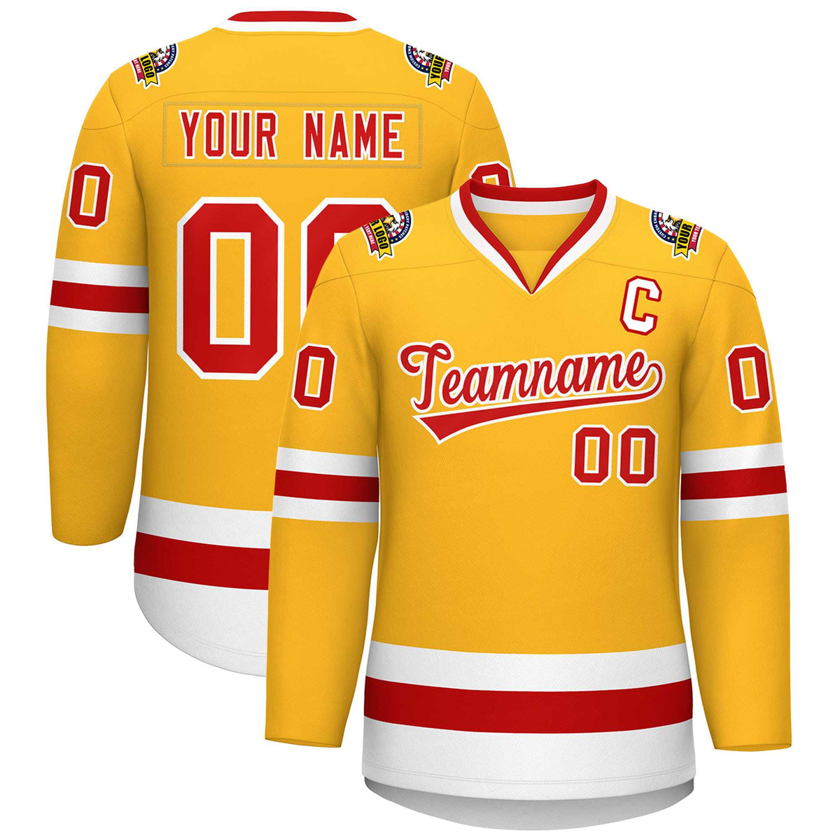 Custom Gold Red-White Classic Style Hockey Jersey | KXKSHOP
