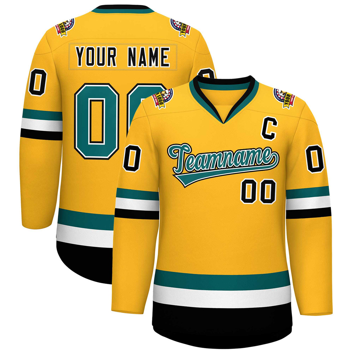 Custom Gold Aqua White-Black Classic Style Hockey Jersey | KXKSHOP