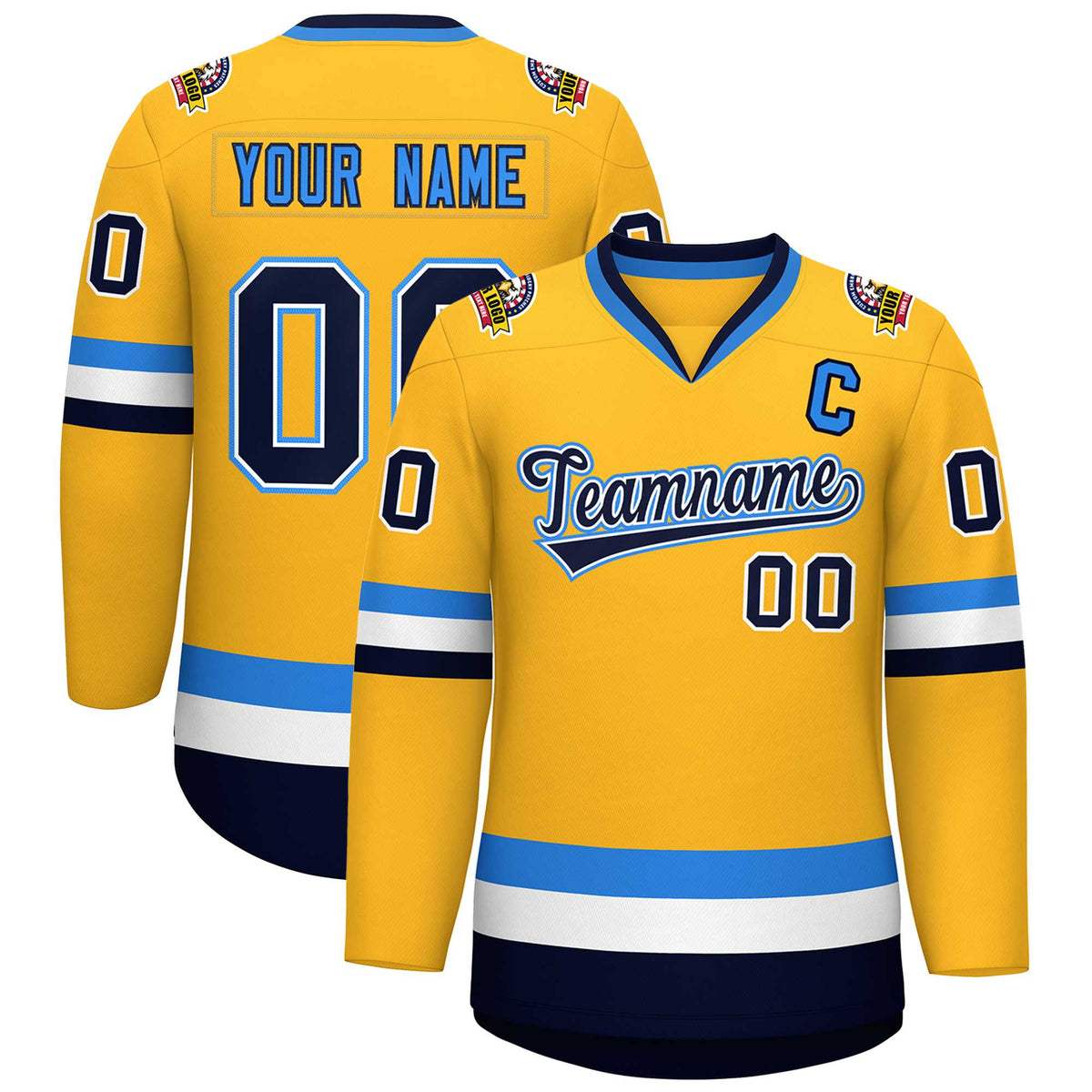 Custom Gold Navy White-Powder Blue Classic Style Hockey Jersey | KXKSHOP