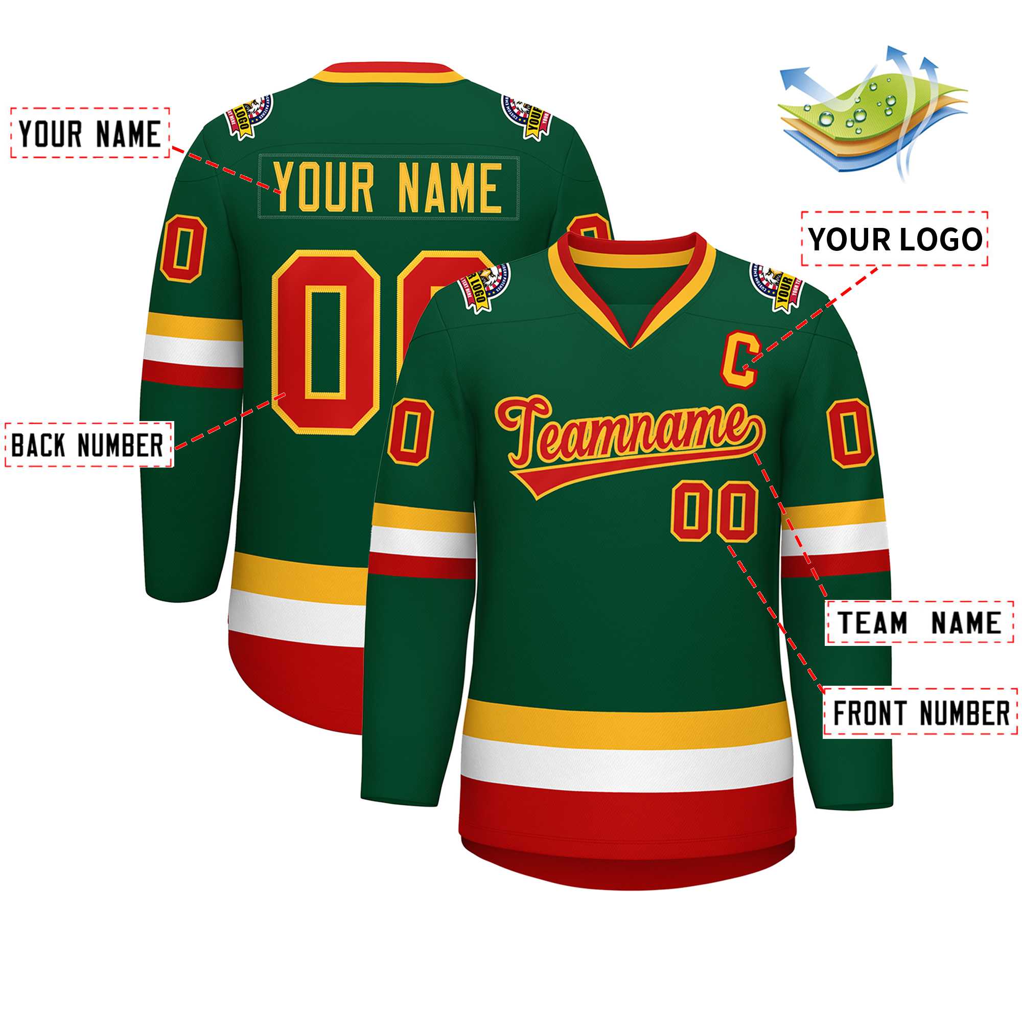Custom Green Red-Gold Classic Style Hockey Jersey | KXKSHOP