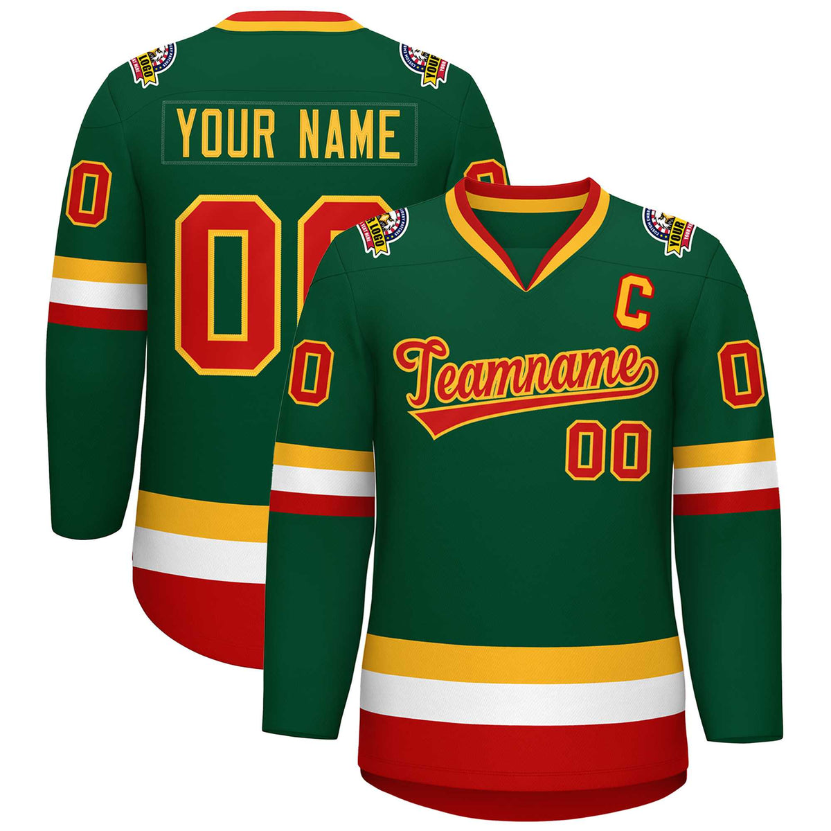 Custom Green Red-Gold Classic Style Hockey Jersey | KXKSHOP