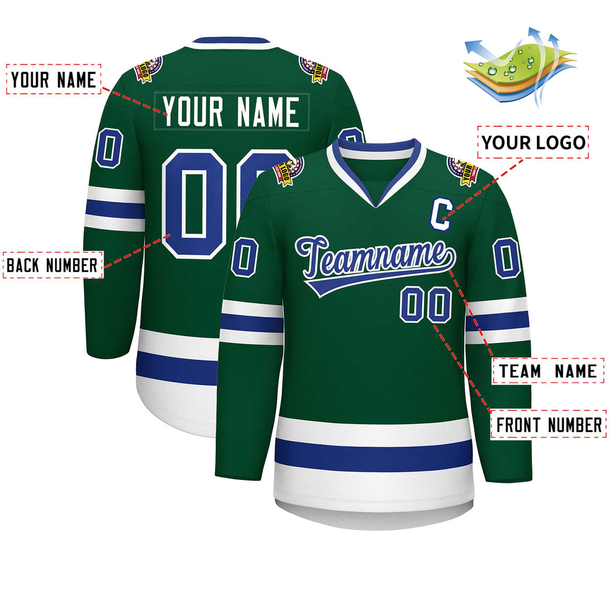 Custom Green Royal-White Classic Style Hockey Jersey | KXKSHOP