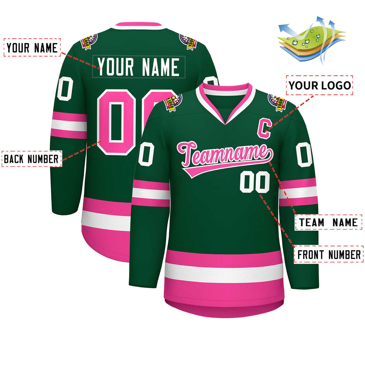 Custom Green Pink-White Classic Style Hockey Jersey | KXKSHOP