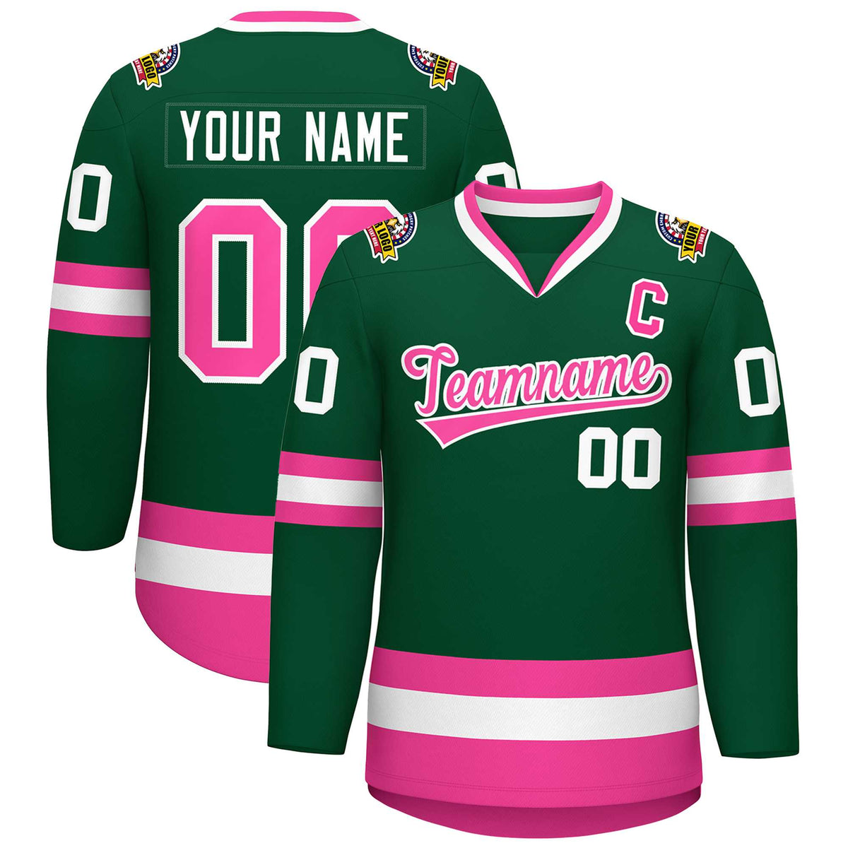 Custom Green Pink-White Classic Style Hockey Jersey | KXKSHOP